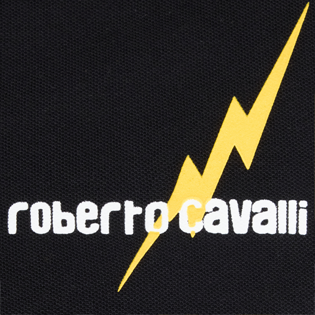 Roberto Cavalli Polo Shirt With Print And Logo In Black