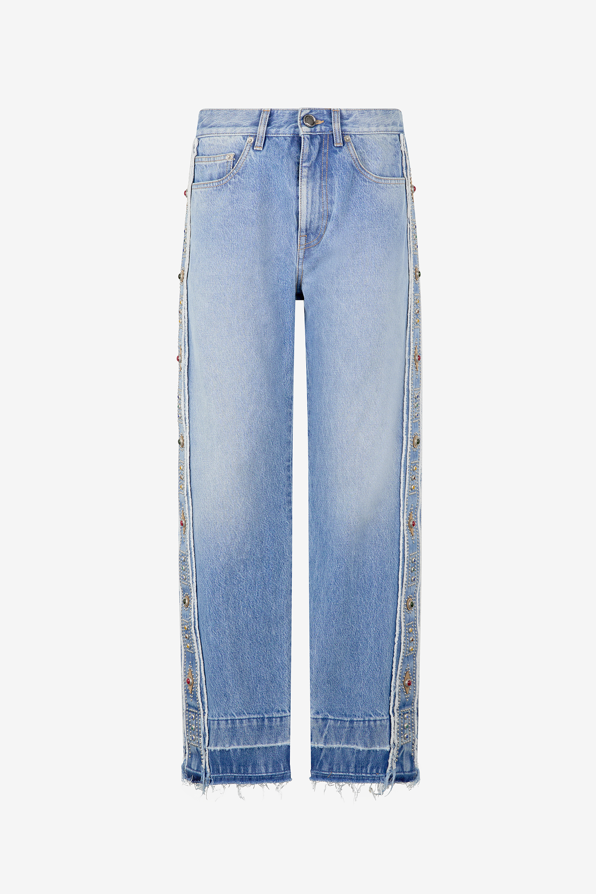 Roberto Cavalli Men's Light/Blue Jeans With Stud And Stone Pattern - Promo Sale Fw2025