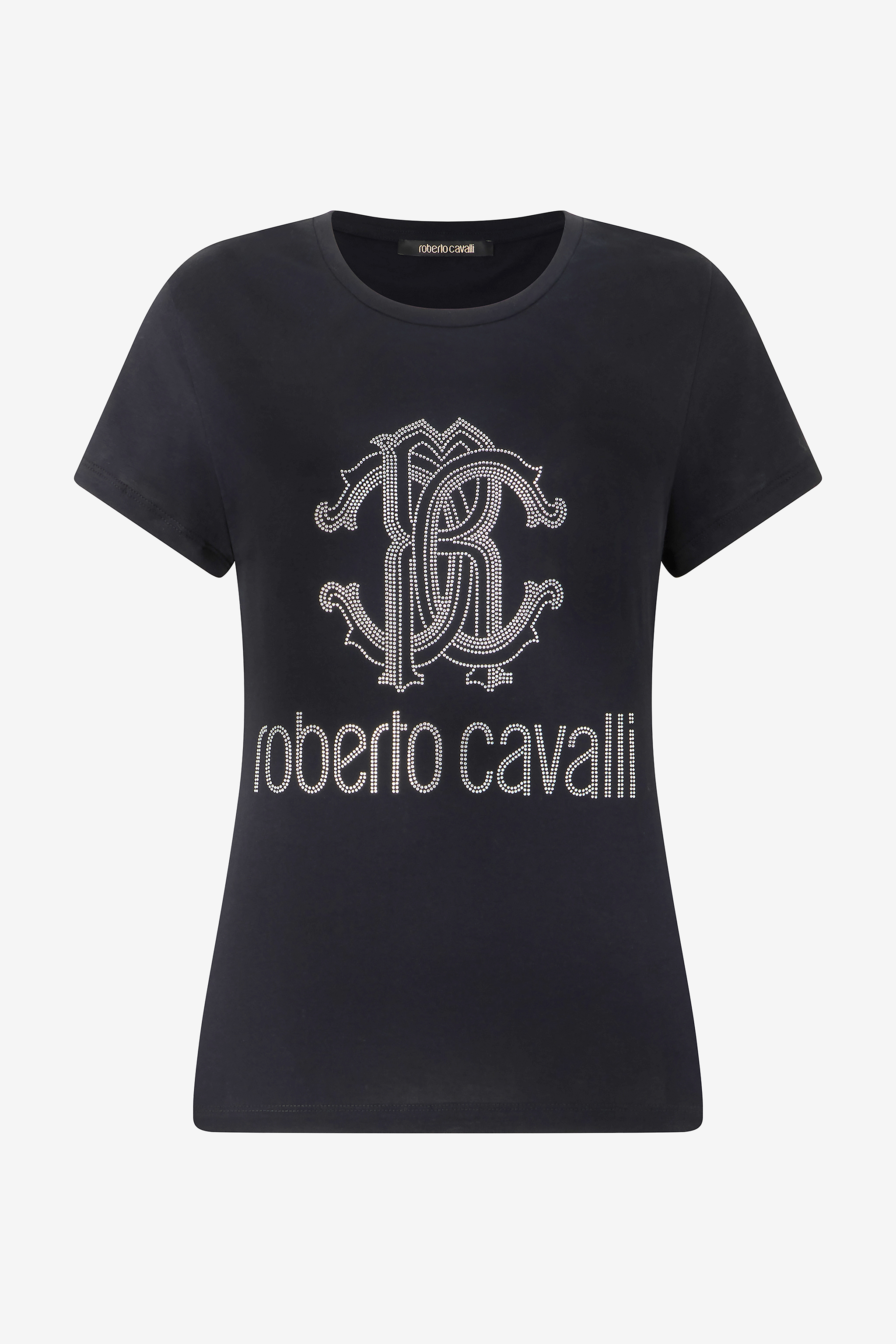 Shop Roberto Cavalli T-shirt Mit Monogramm Rc Und Logo Mit Nieten In Black