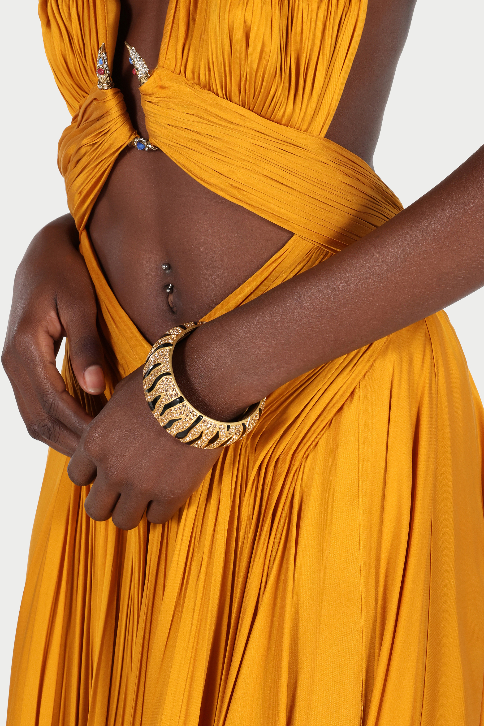 Roberto Cavalli Bangle With Crystals And Tiger Skin Pattern In Gold