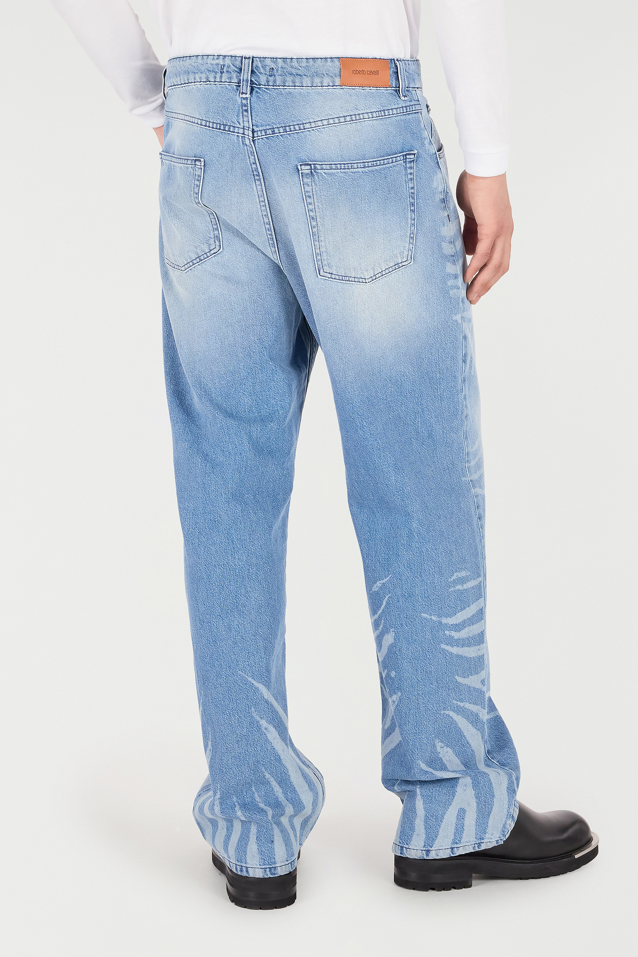 Roberto Cavalli Zebra Design Jeans In Sky Blue