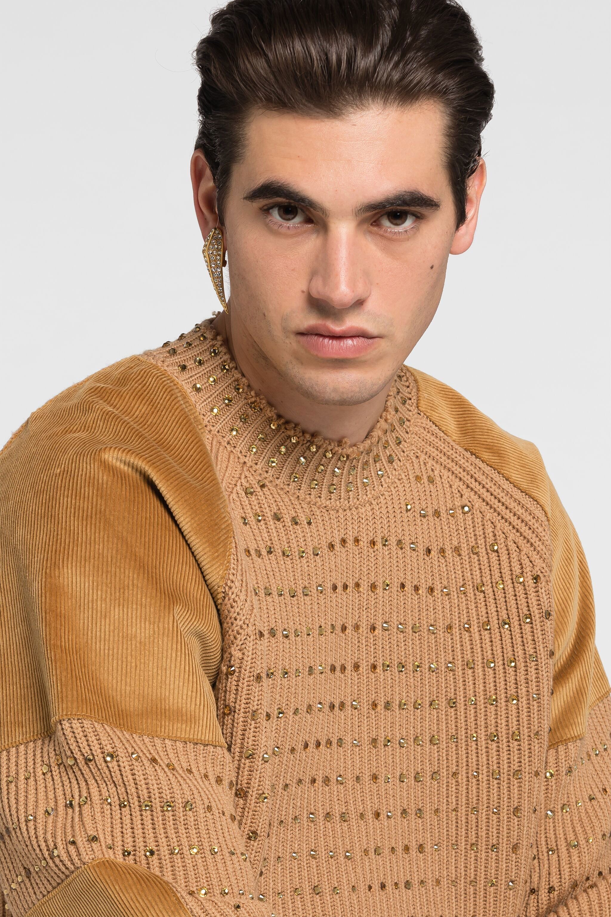 Roberto Cavalli Crystal-embellished Sweater In Light Brown