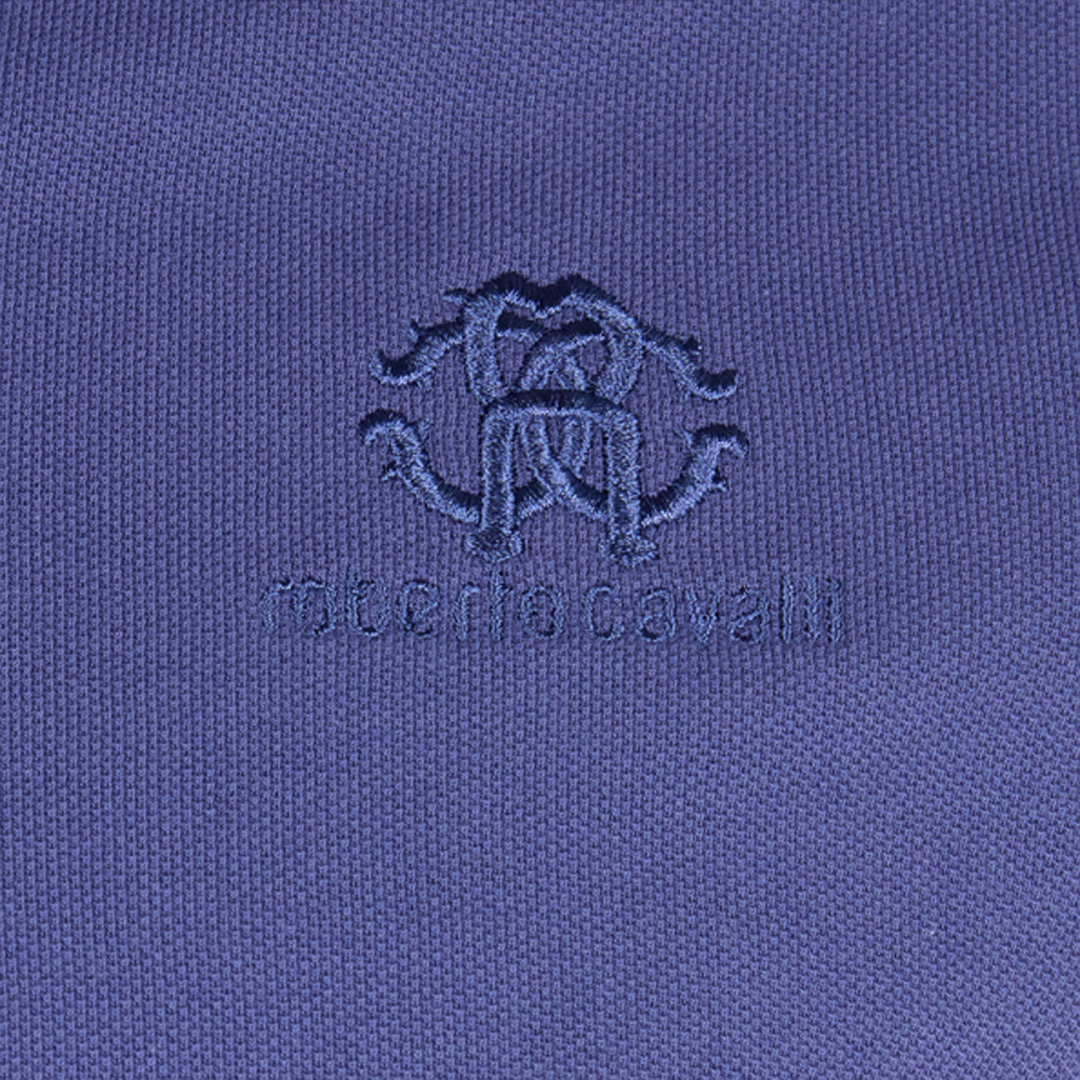 Roberto Cavalli Polo Shirt With Monogram Rc Embroidery And Logo In Navy