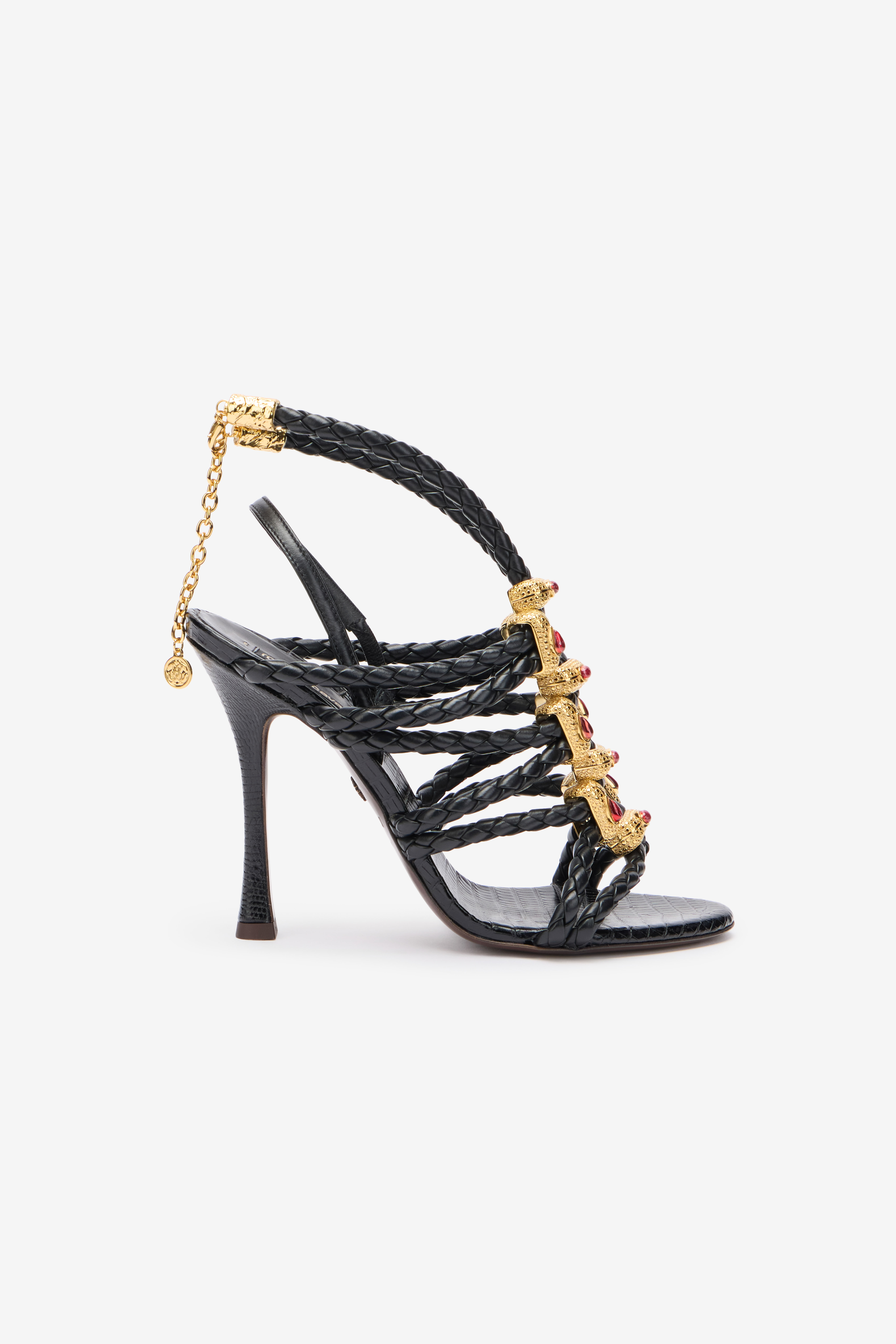 Black Braided Jewelled Cage Sandal