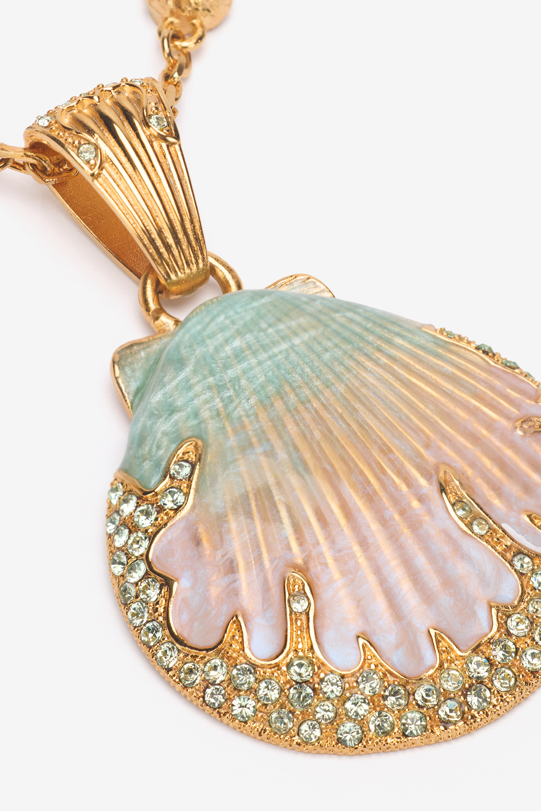 ROBERTO CAVALLI NECKLACE WITH SHELL PENDANT AND CRYSTALS