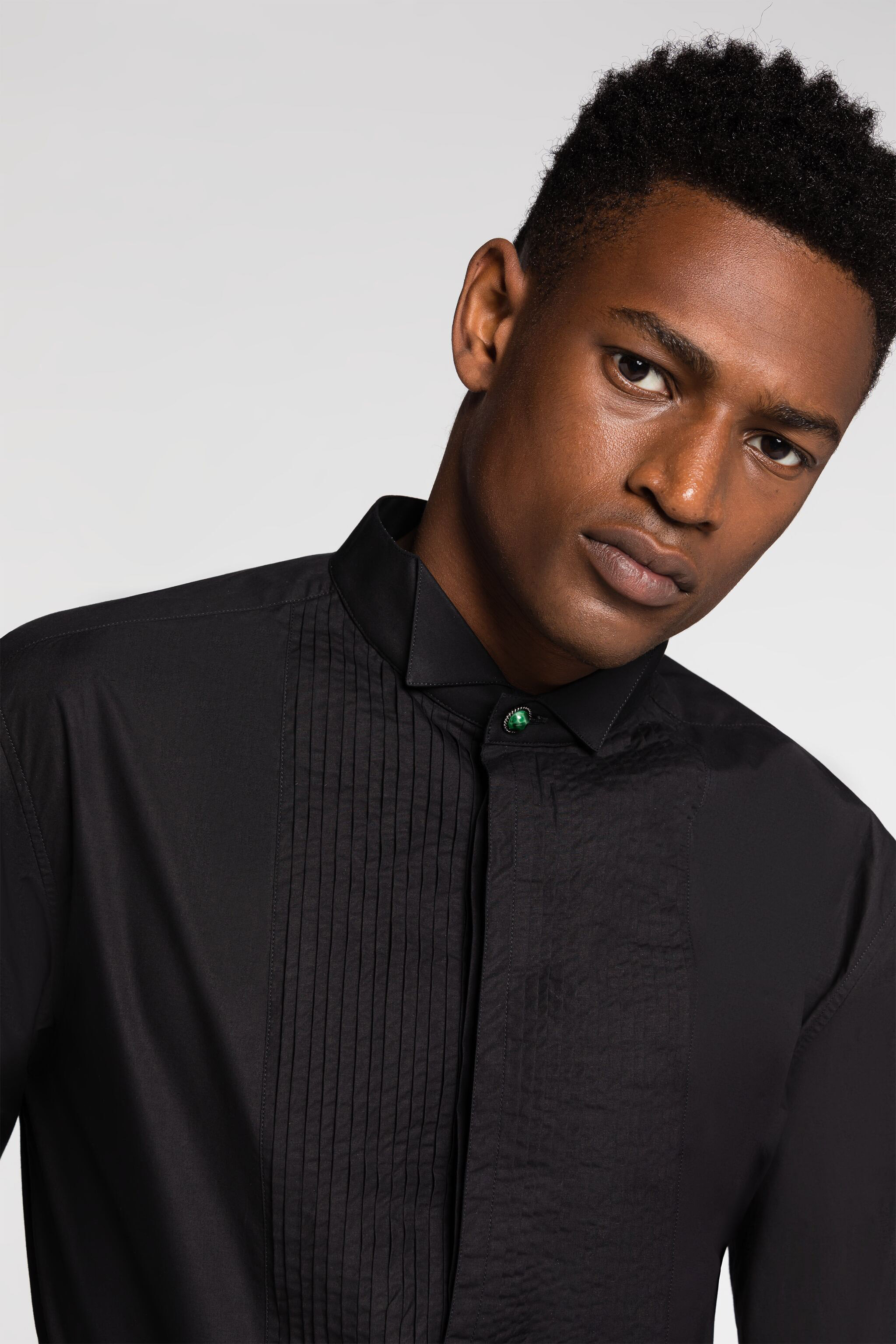 Pleated Bib Cotton Shirt