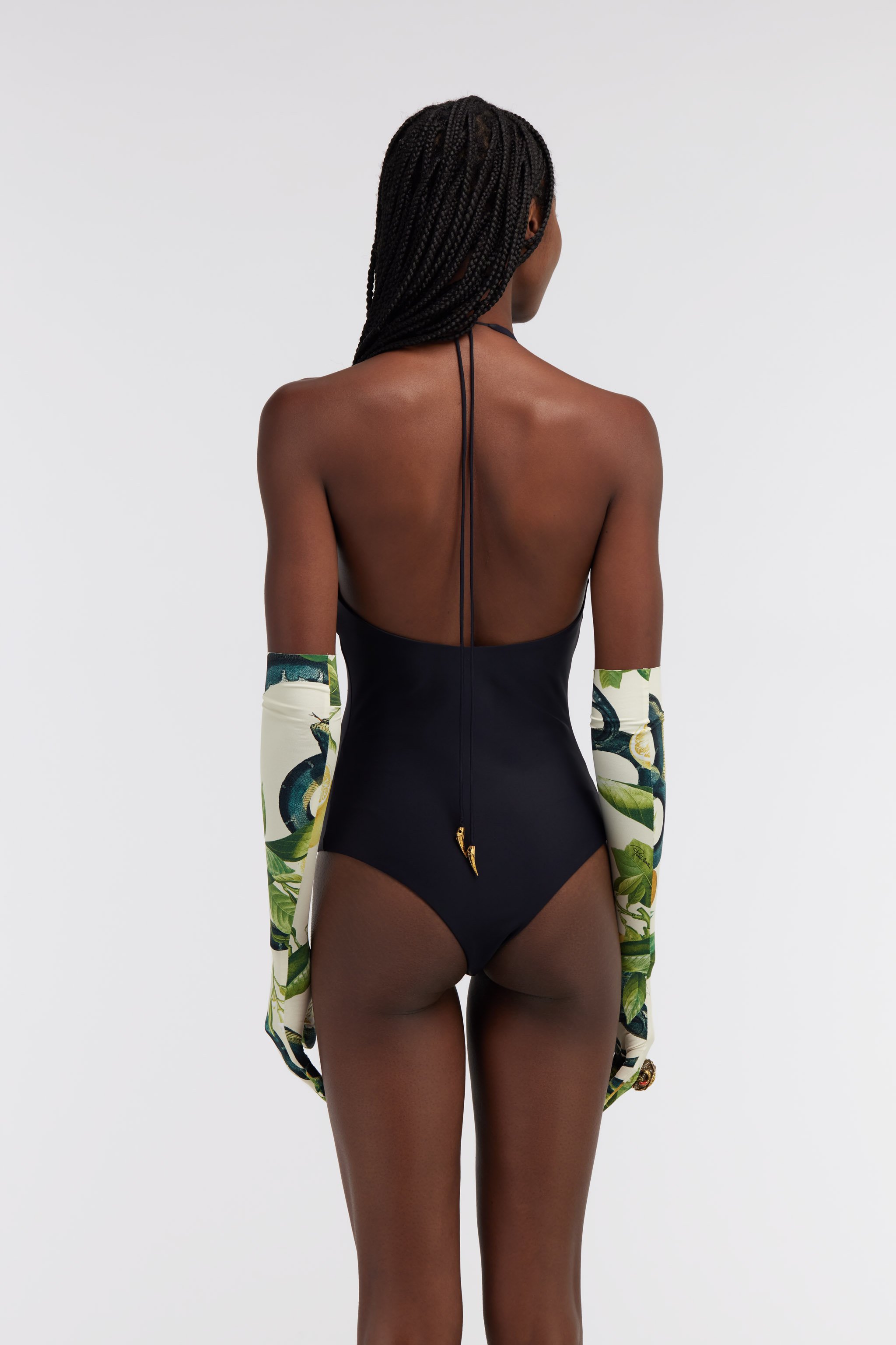 Roberto Cavalli Solid Lycra Halter Neck Bodysuit In Black