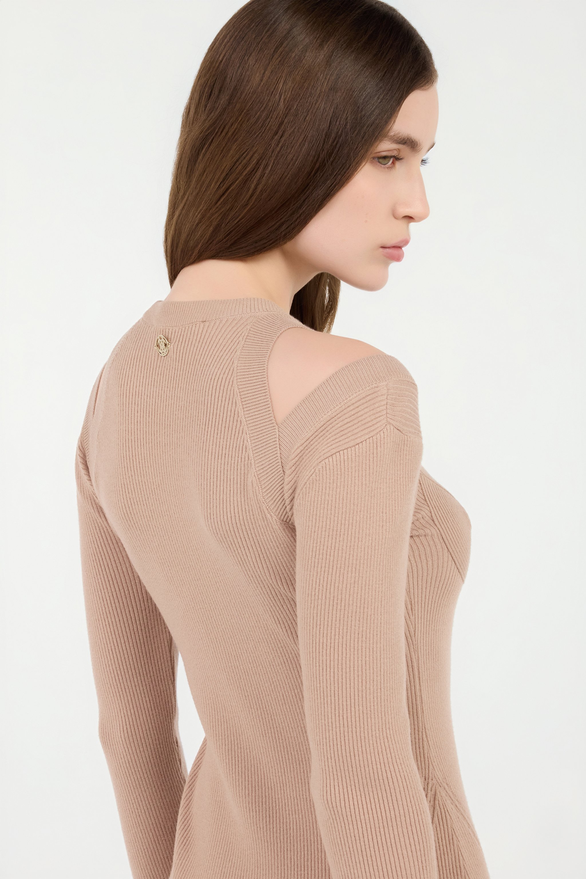 Roberto Cavalli Beige Cut-out Ribbed Midi Dress In Neutral