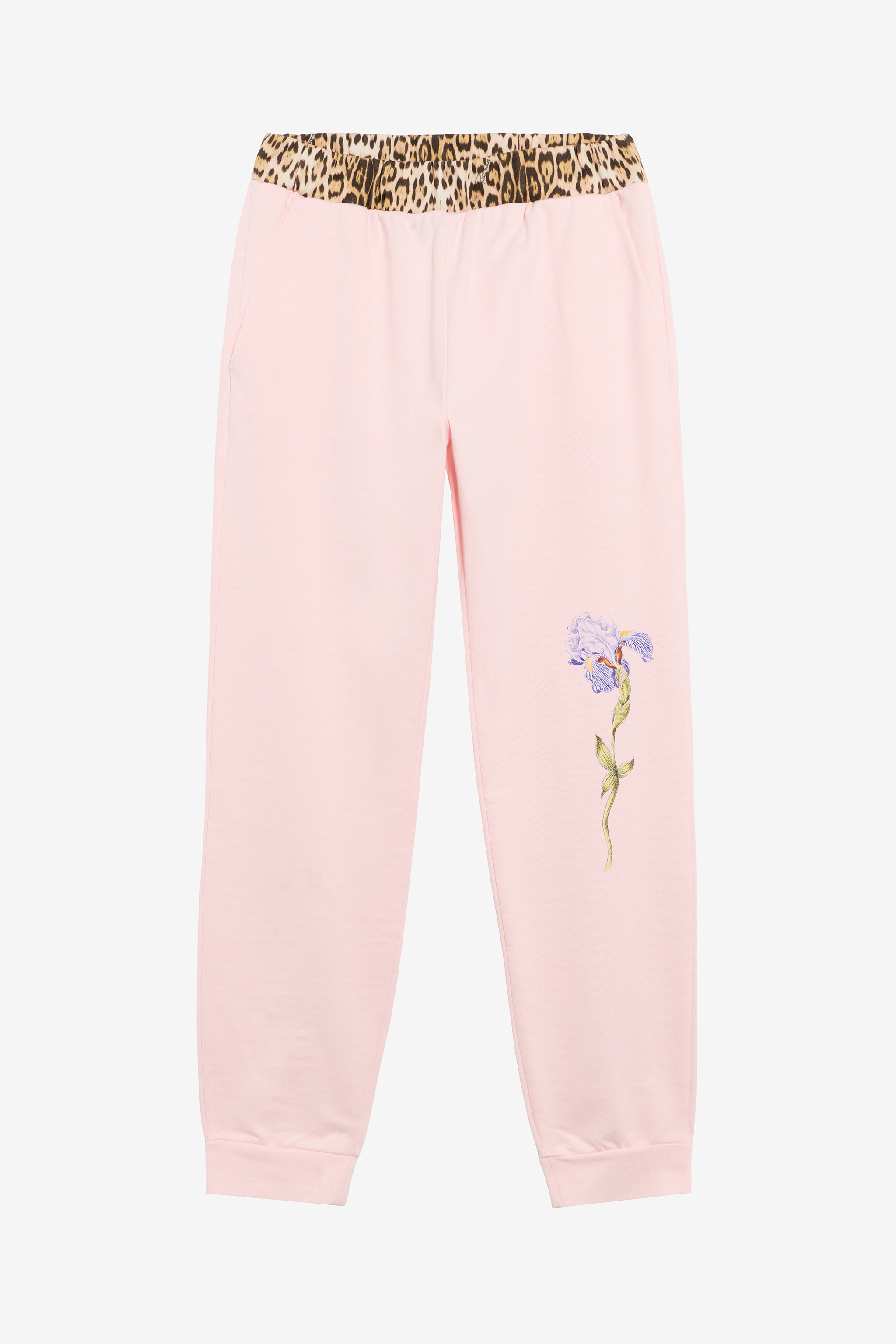 Roberto Cavalli Women's Pink Joggers With Leopard Waistband - Baby