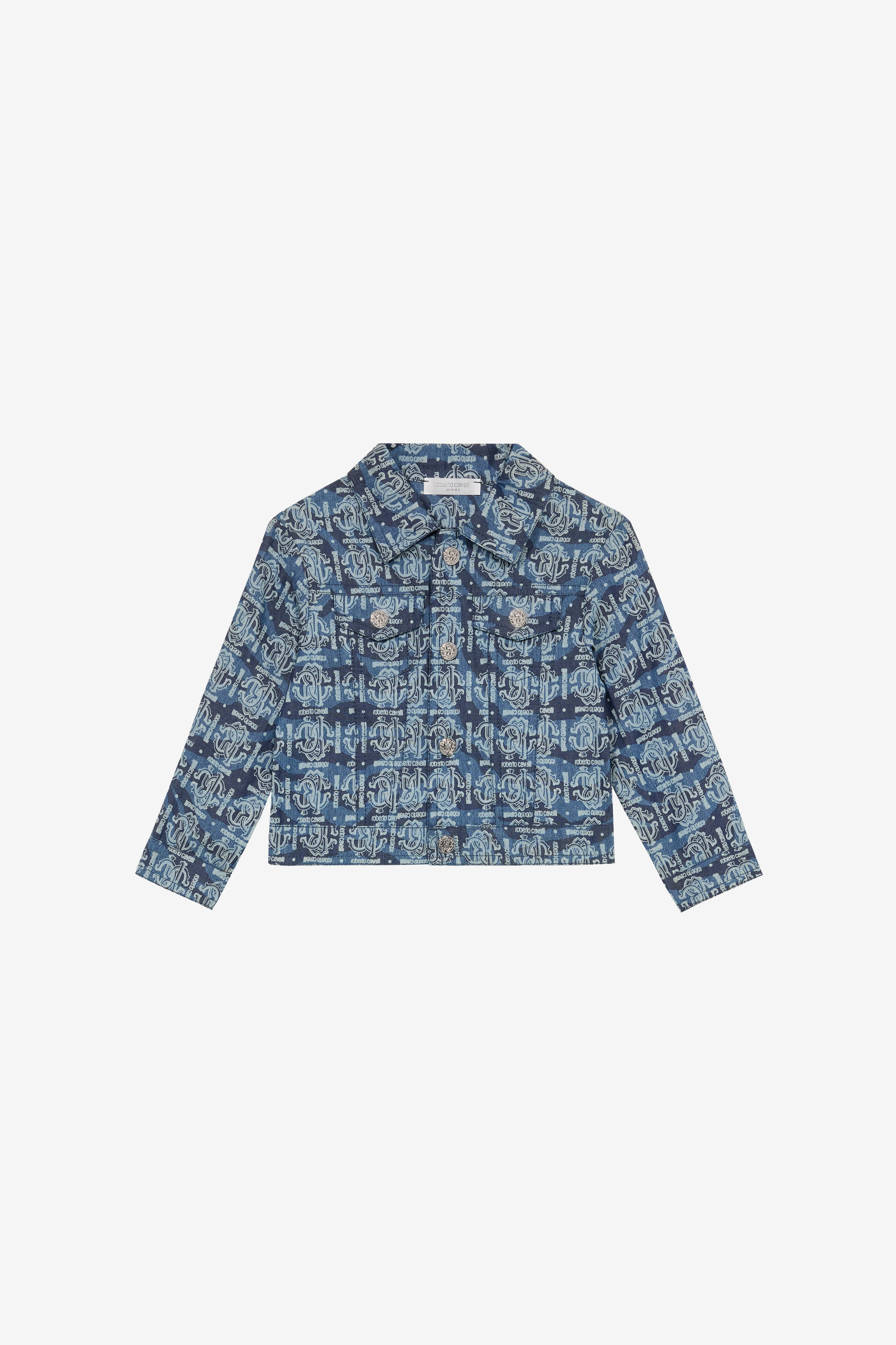 Roberto Cavalli Rc Monogram Jacket With Lettering In Light Blue/dark Blue
