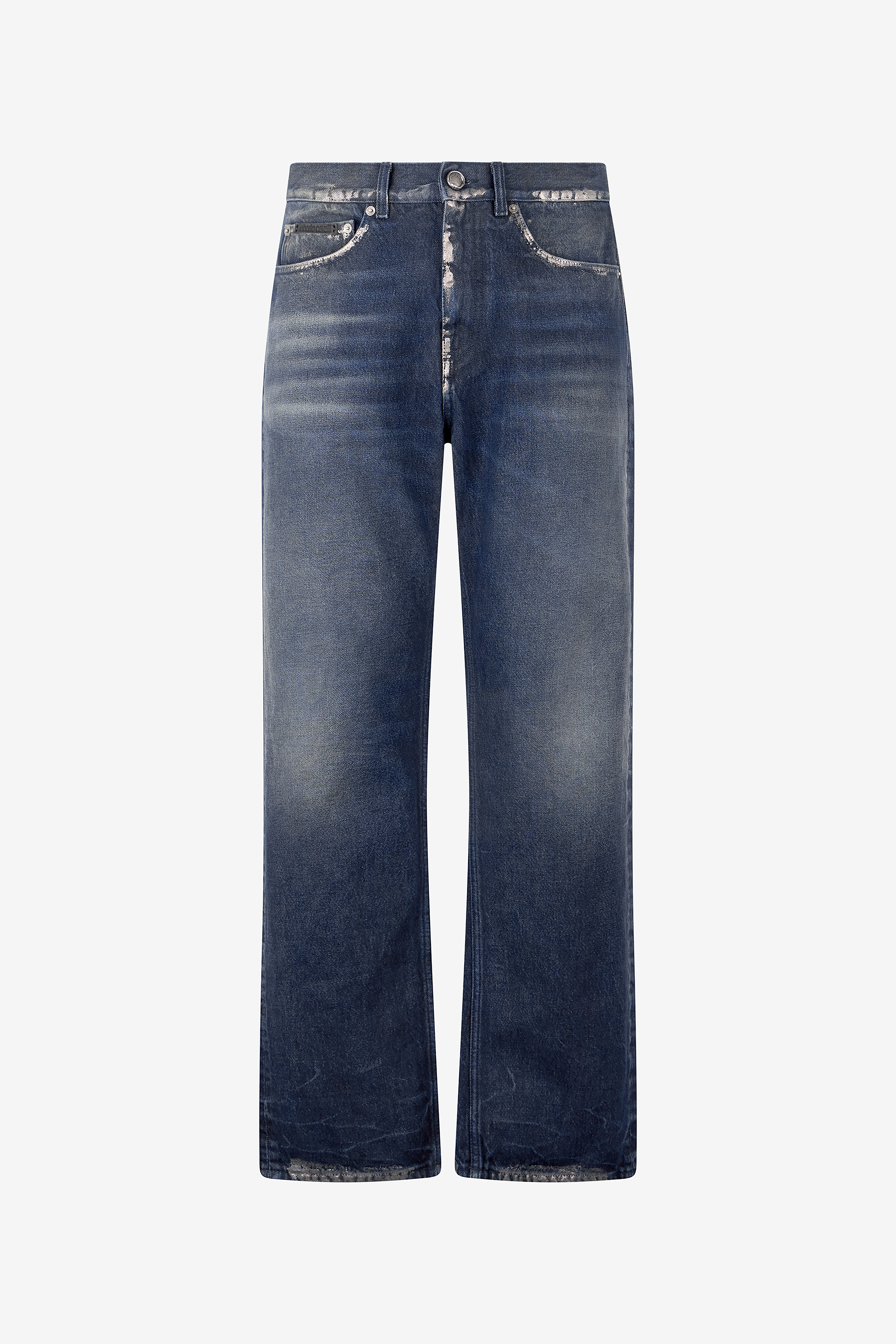Roberto Cavalli Men's Dark/Blue Sandblasted-Effect Jeans With Chain - Trousers & Shorts