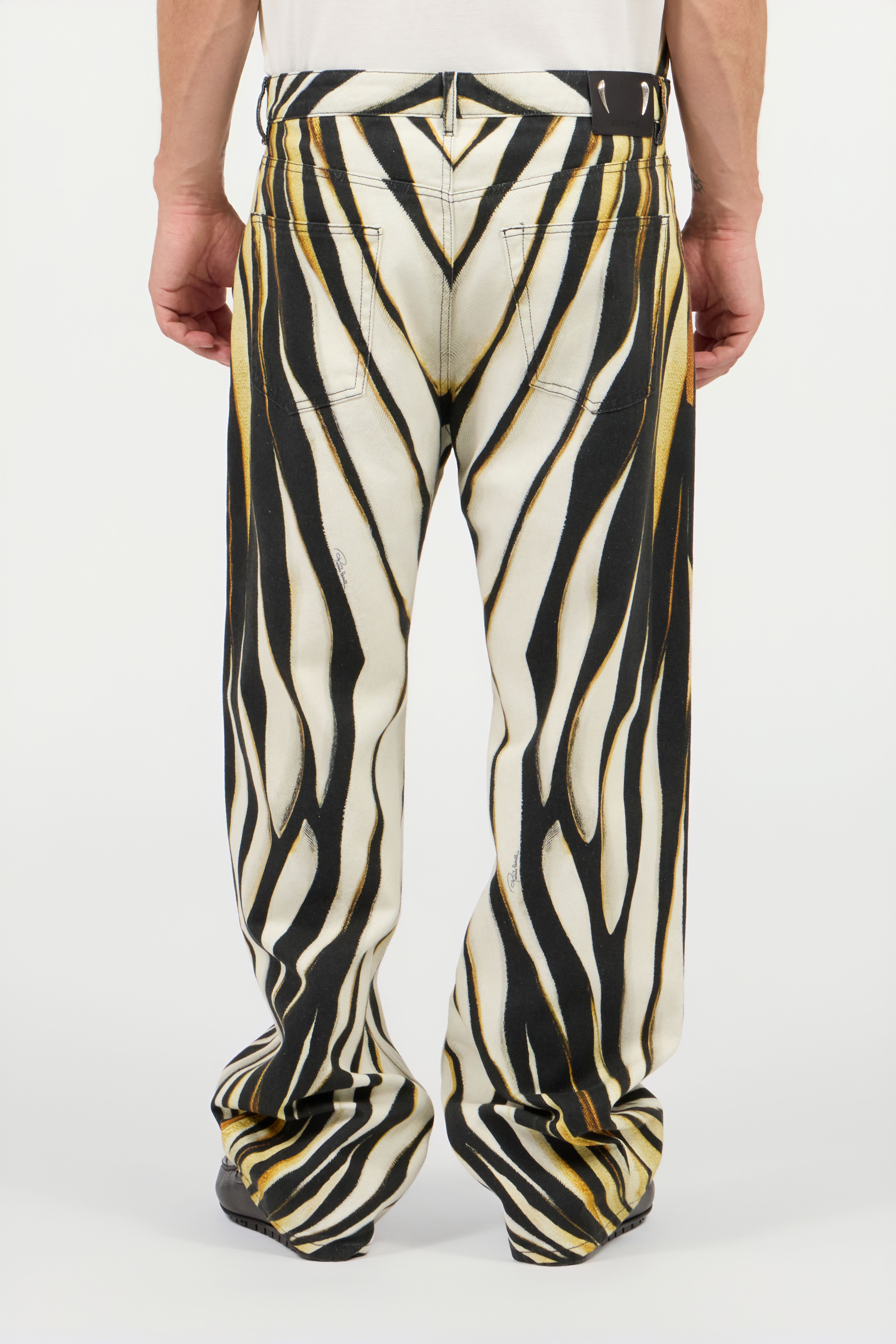 Roberto Cavalli Ray Of Gold Print Jeans In Multi