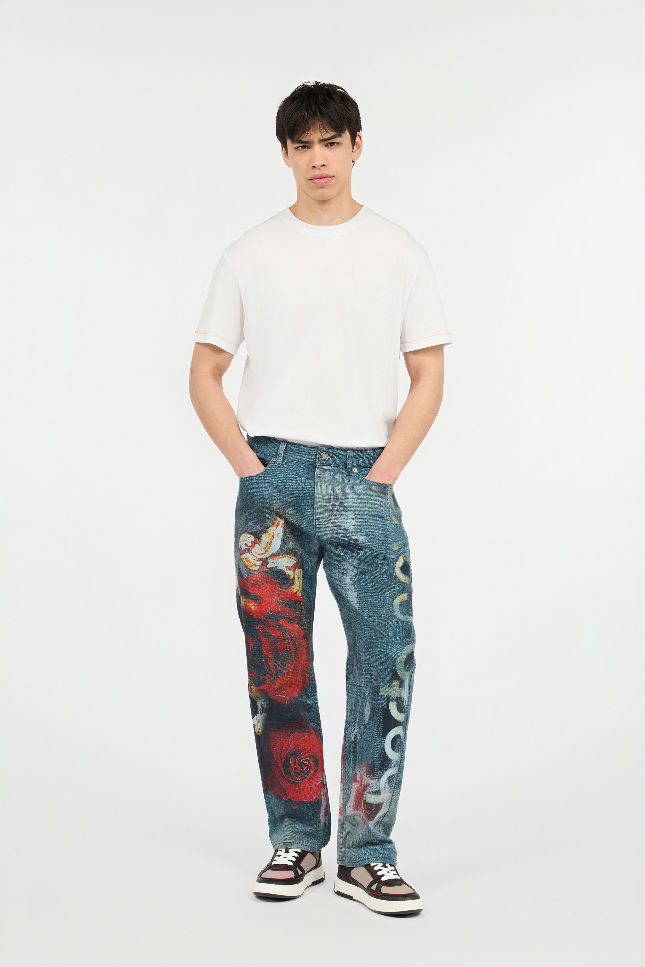 Jeans with Rose and Snake Print
