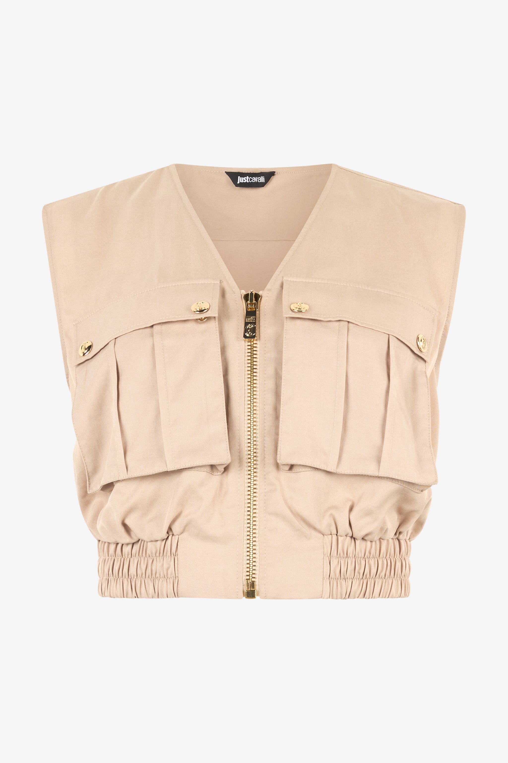 Roberto Cavalli Crop Top With Utility Pockets In Light Brown