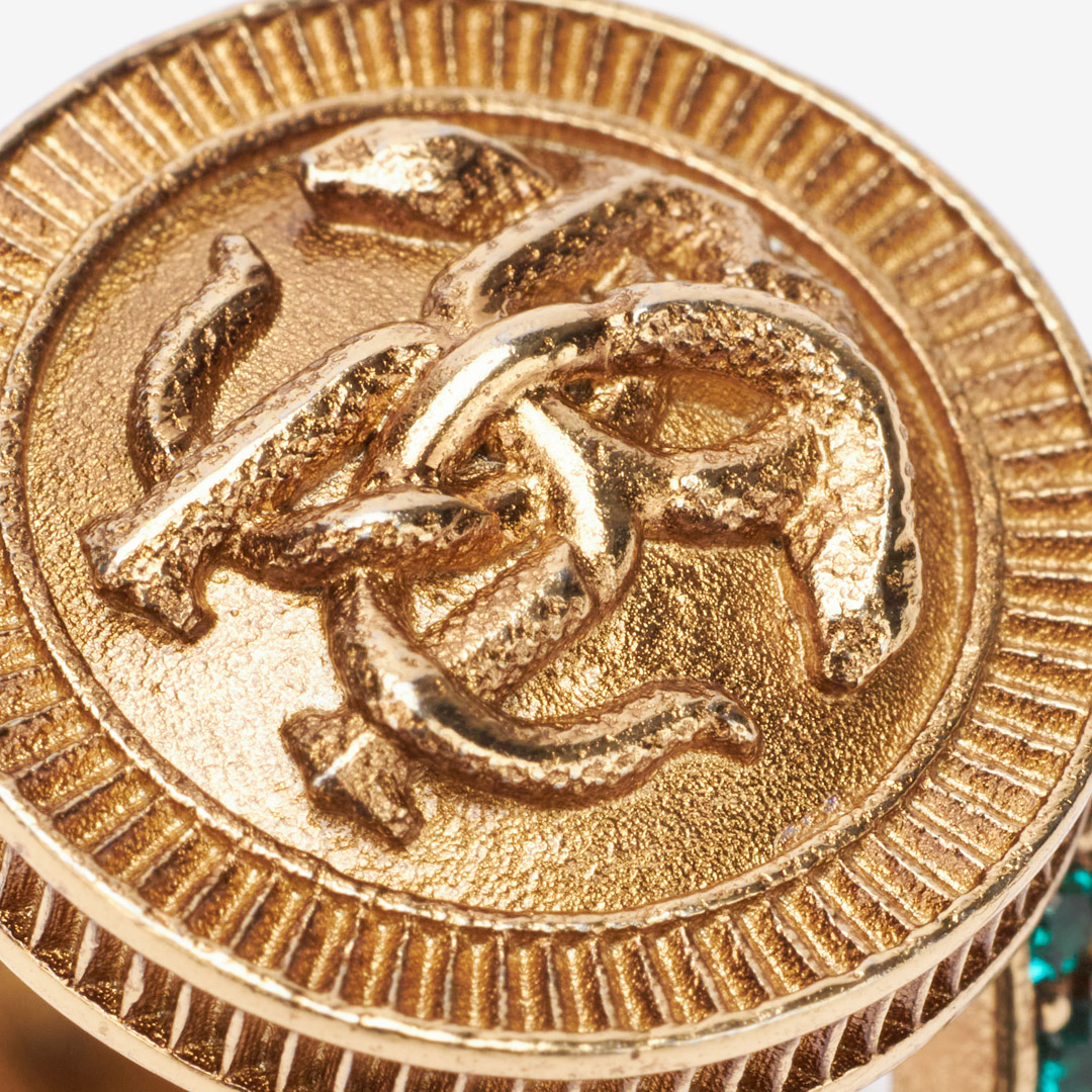 Roberto Cavalli Ring With Monogram Mirror Snake And Crystals In Gold