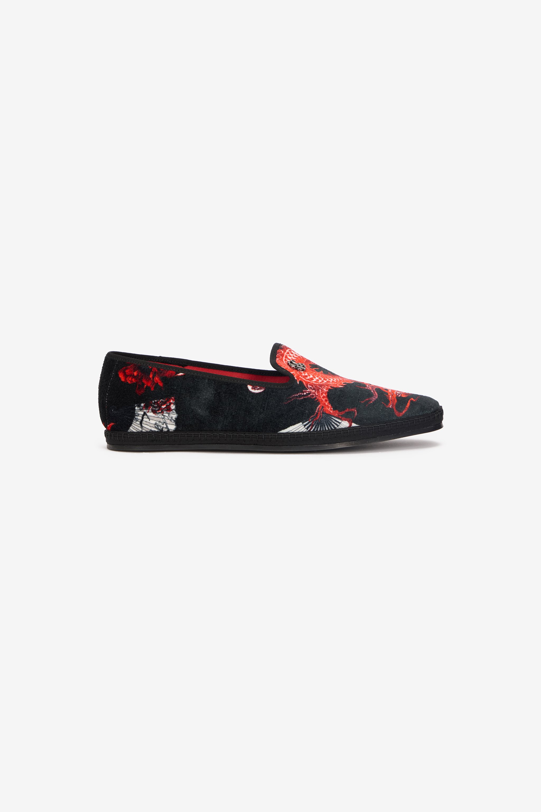 Roberto Cavalli Dragon-print Velvet Loafers In Black
