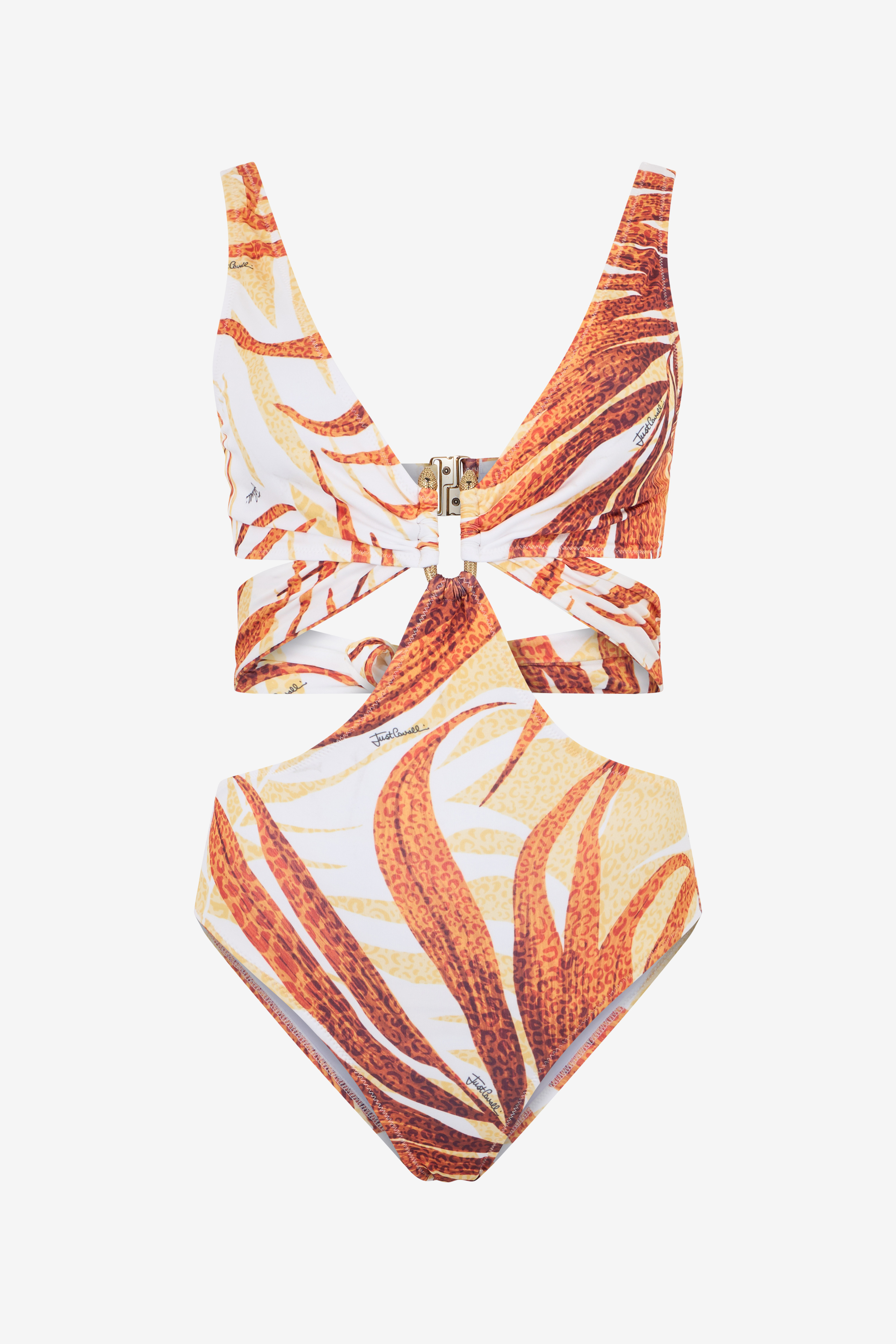 Roberto Cavalli Women's Golden/White Palm One-Piece Swimsuit - Beachwear 004 Off + 638