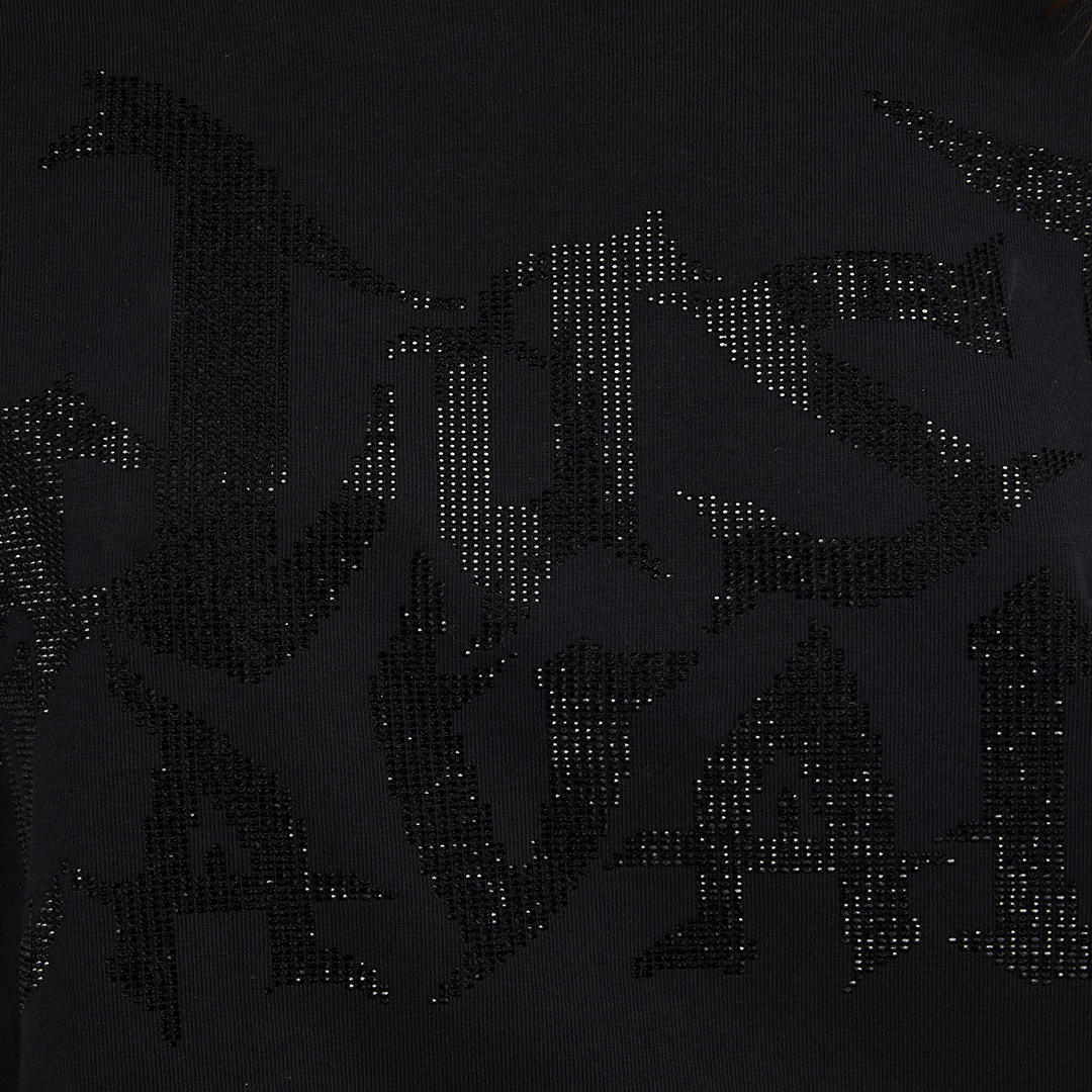 Roberto Cavalli Just Cavalli Black T-shirt With Rhinestone Logo In Black