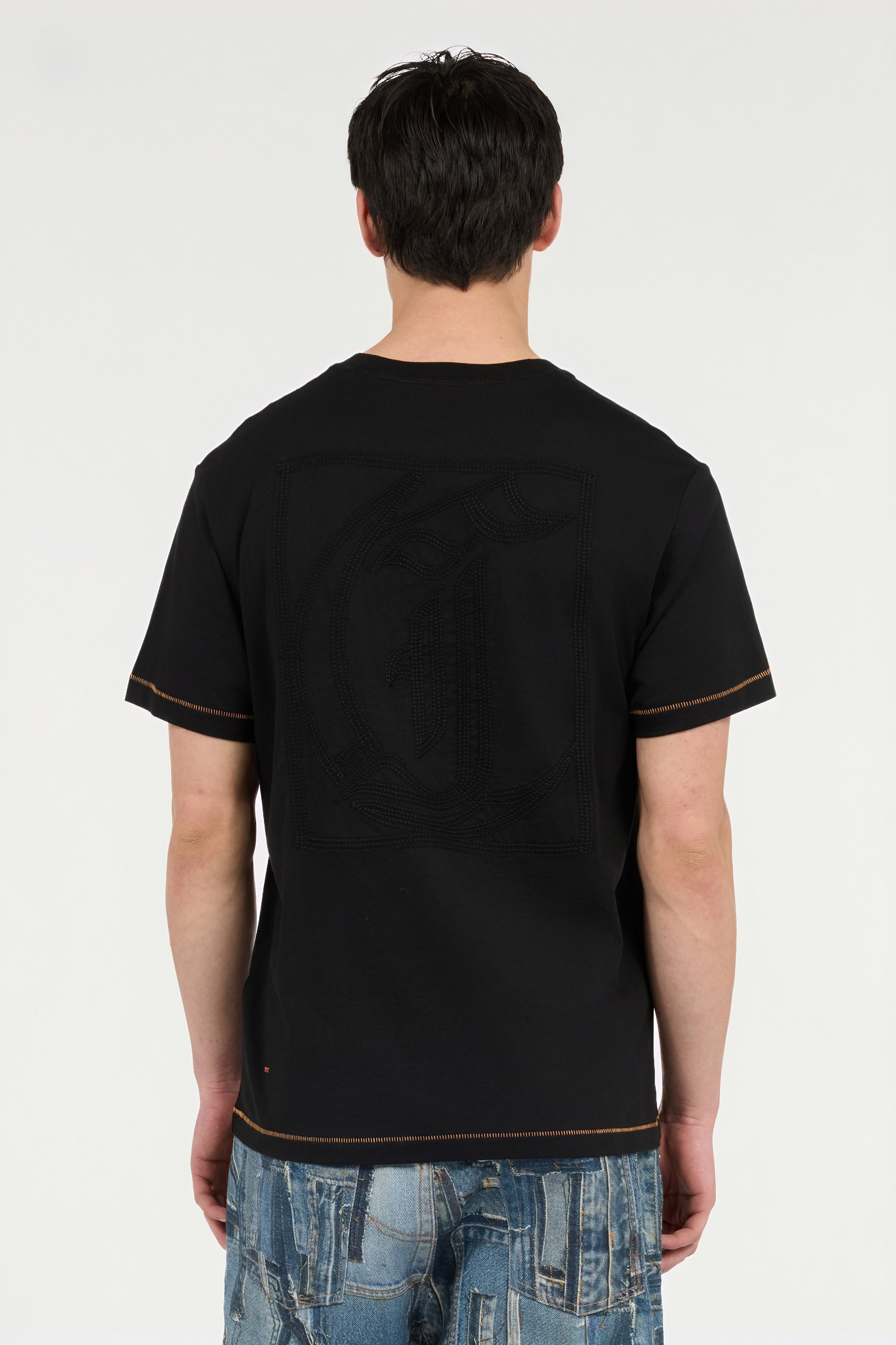 Roberto Cavalli T-shirt With Jc Monogram And Contrasting Topstitching In Black