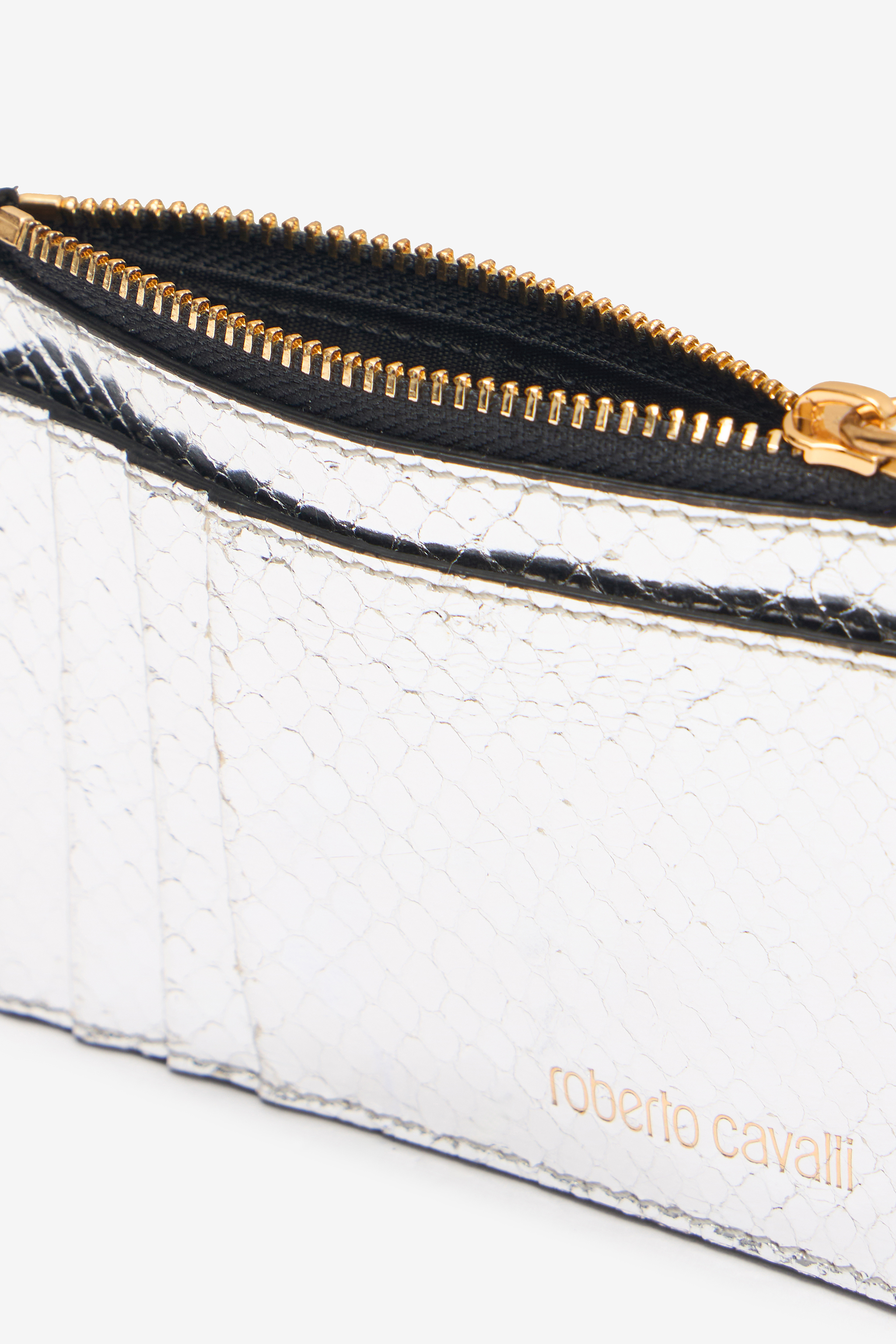 Roberto Cavalli Metallic Snake-scale Card Holder In Silver