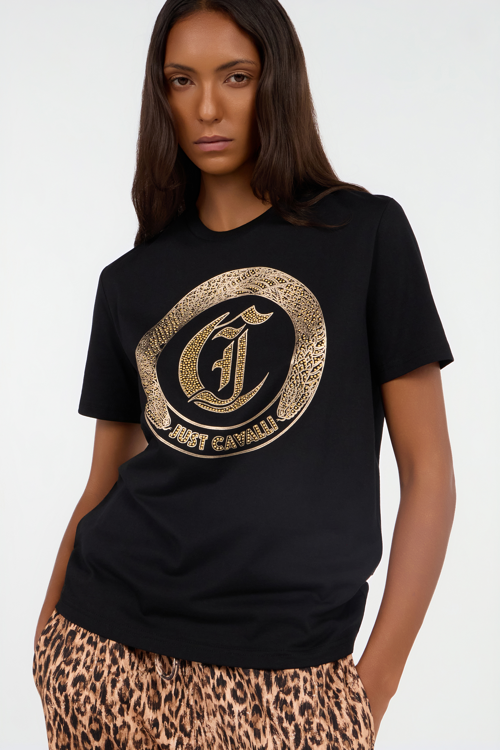 Roberto Cavalli Black T-shirt In Multi