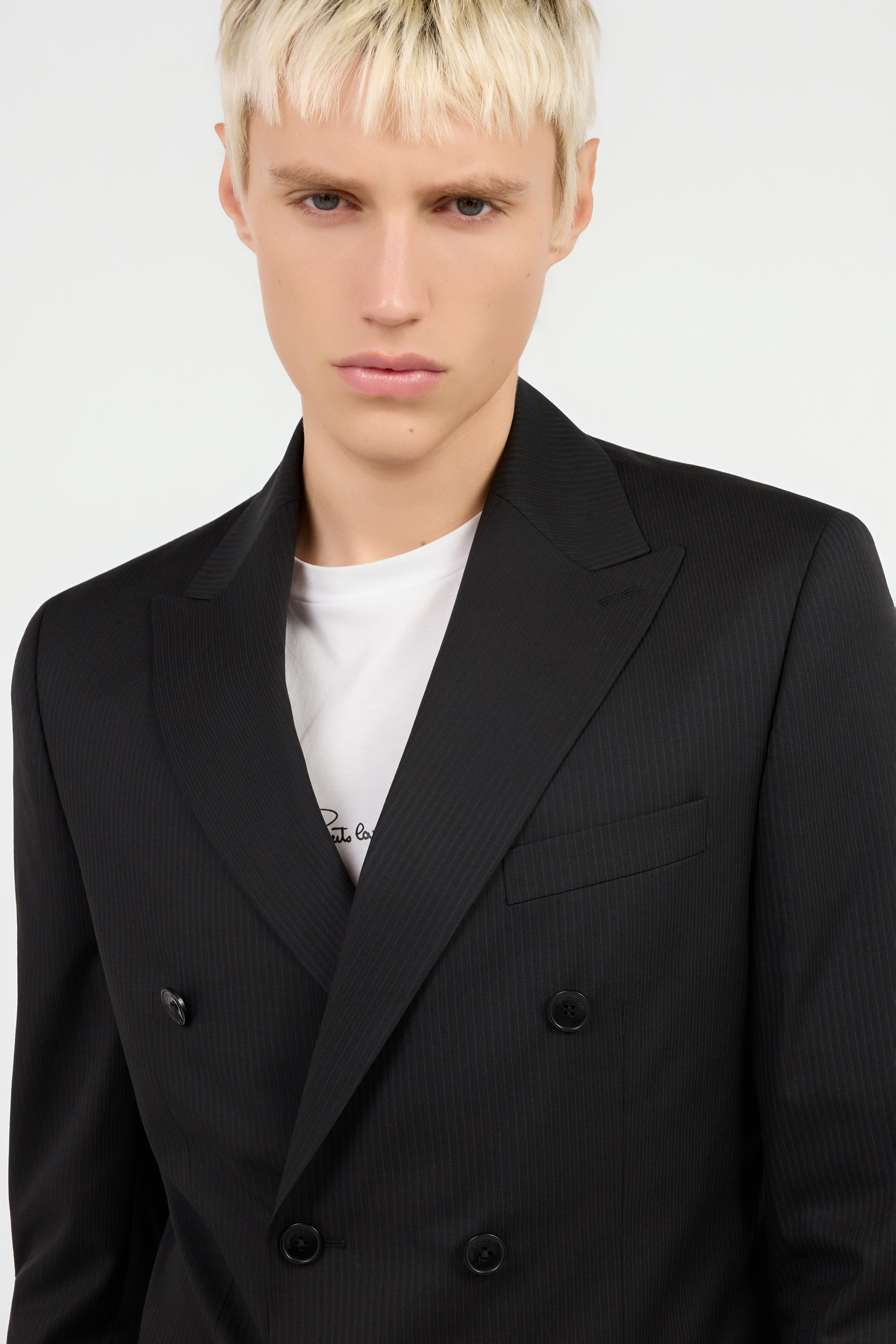 Black Pinstripe Double-Breasted Wool Suit