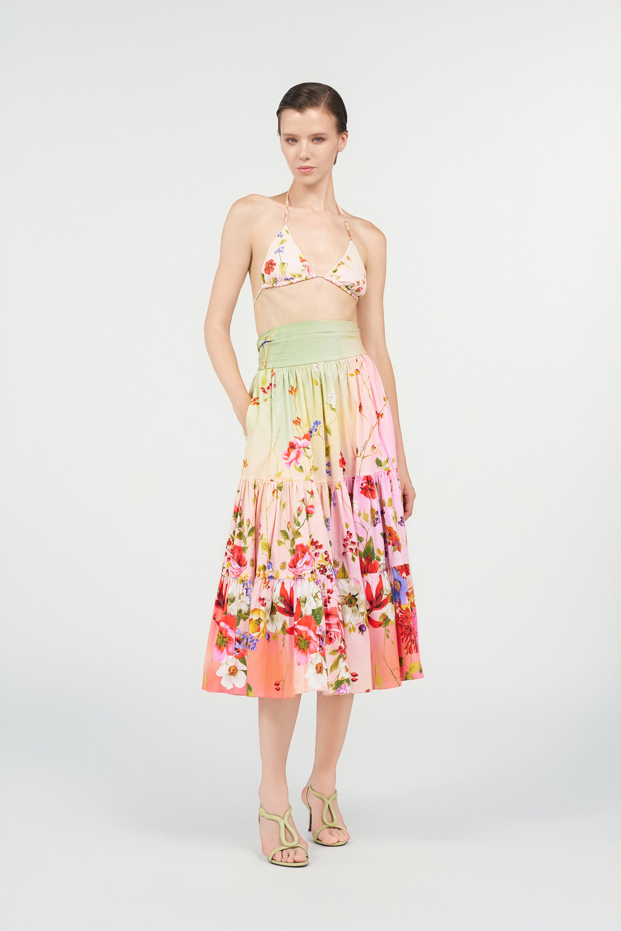 Roberto Cavalli Floral-print High-rise Gathered Midi Skirt In Multi