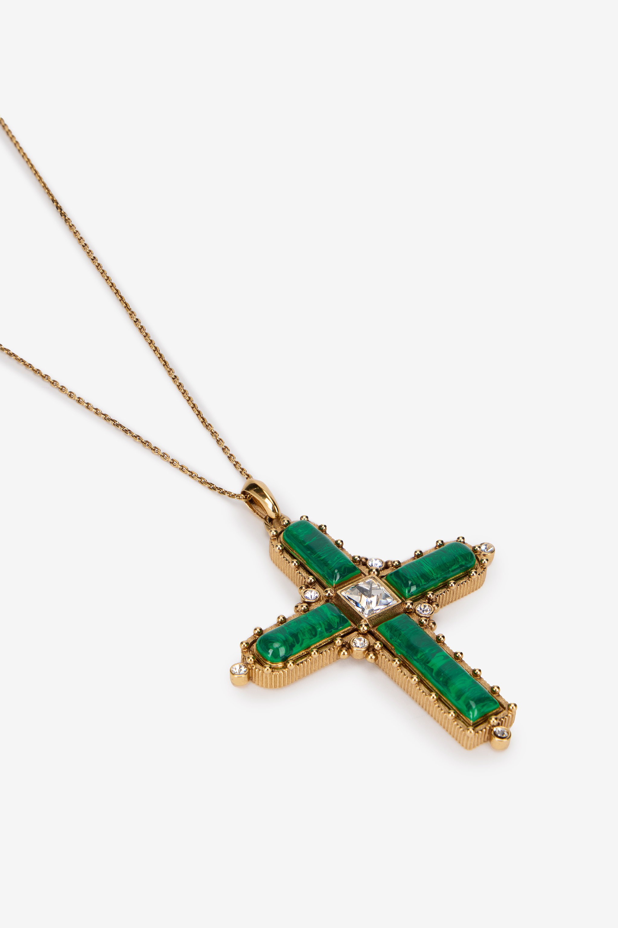 Green Jewelled Cross Necklace