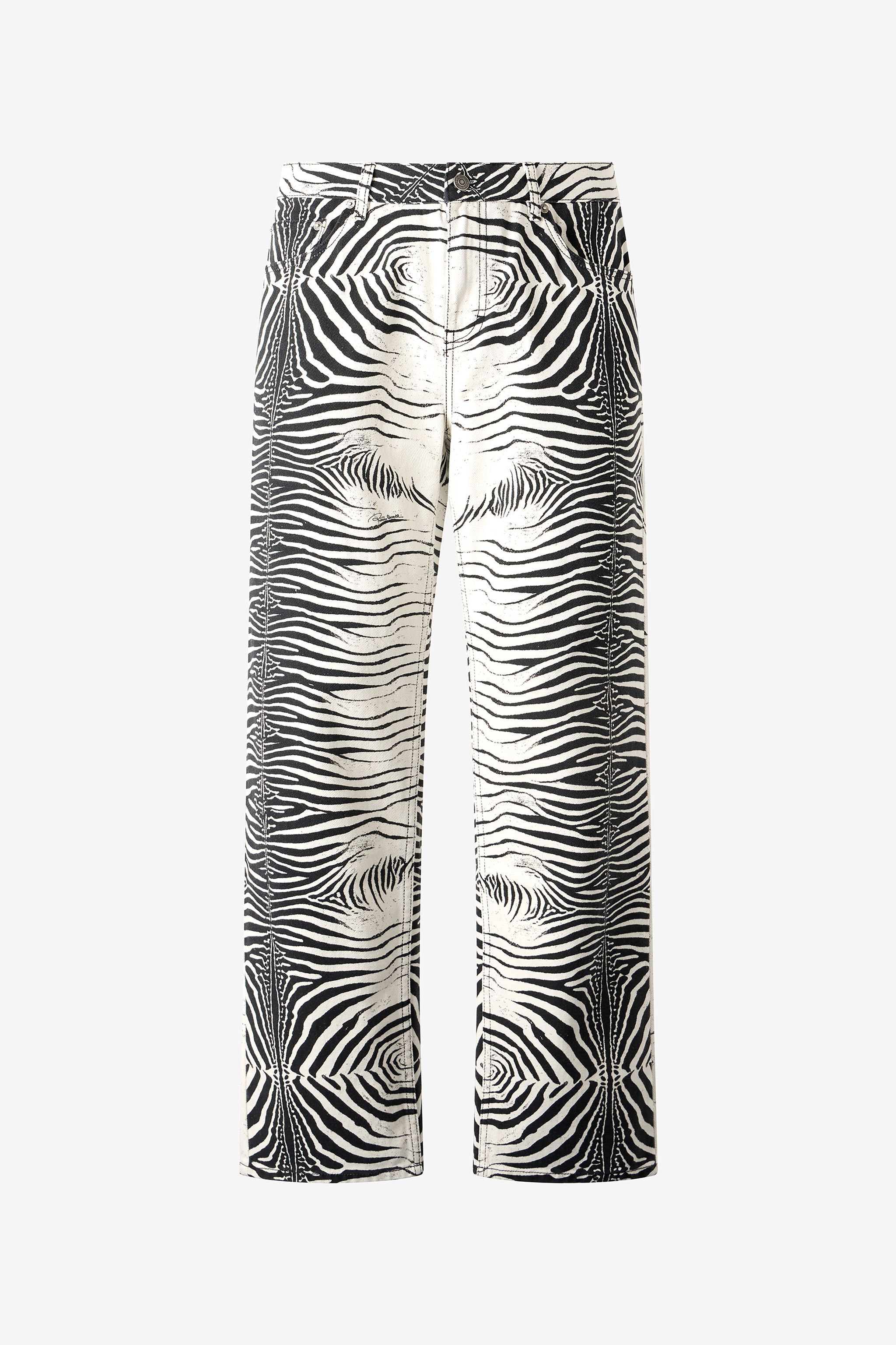 Roberto Cavalli Men's White/Black Pants With Tigress Print - Ready To Wear Black
