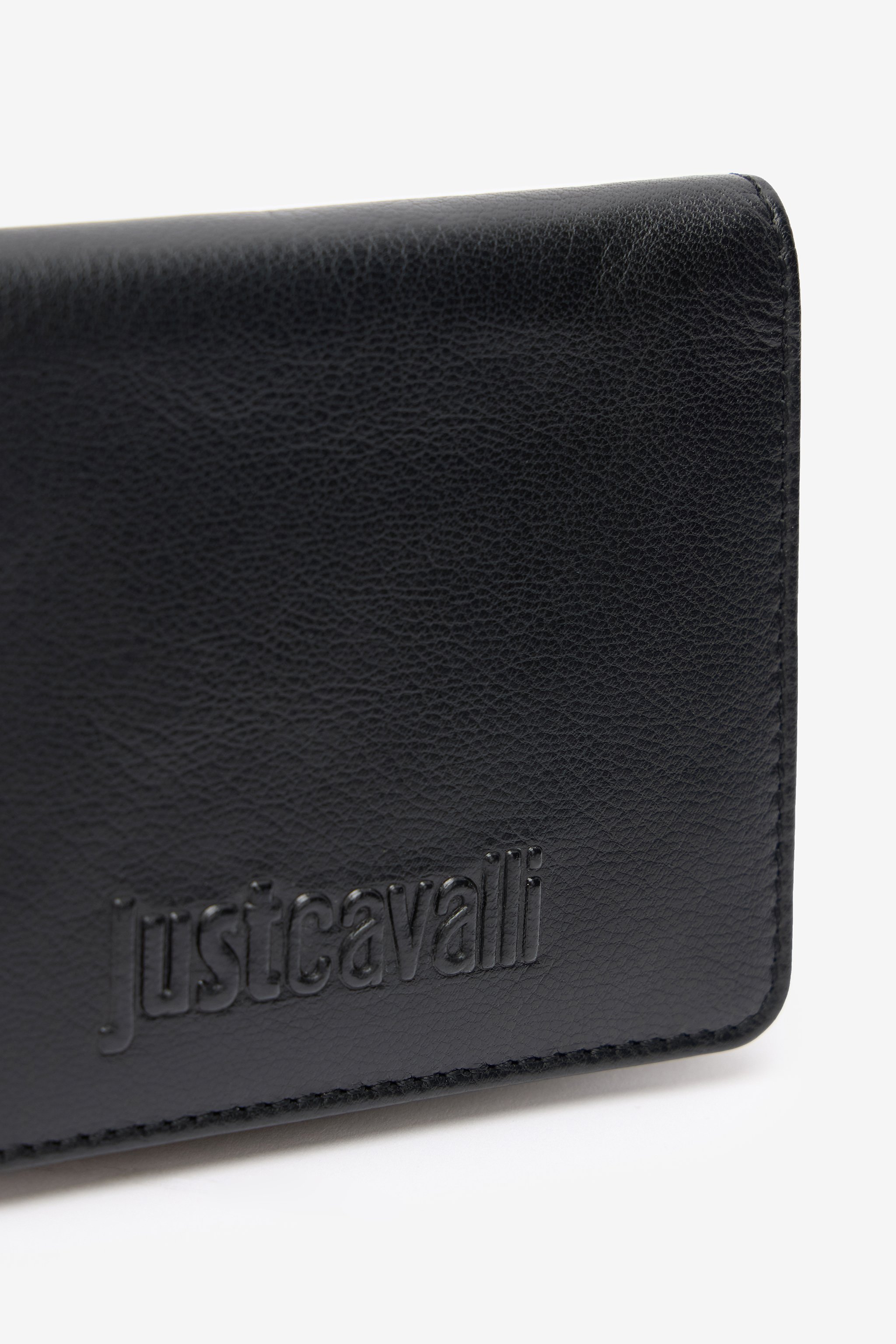 Black Leather Bifold Wallet With Embossed Logo