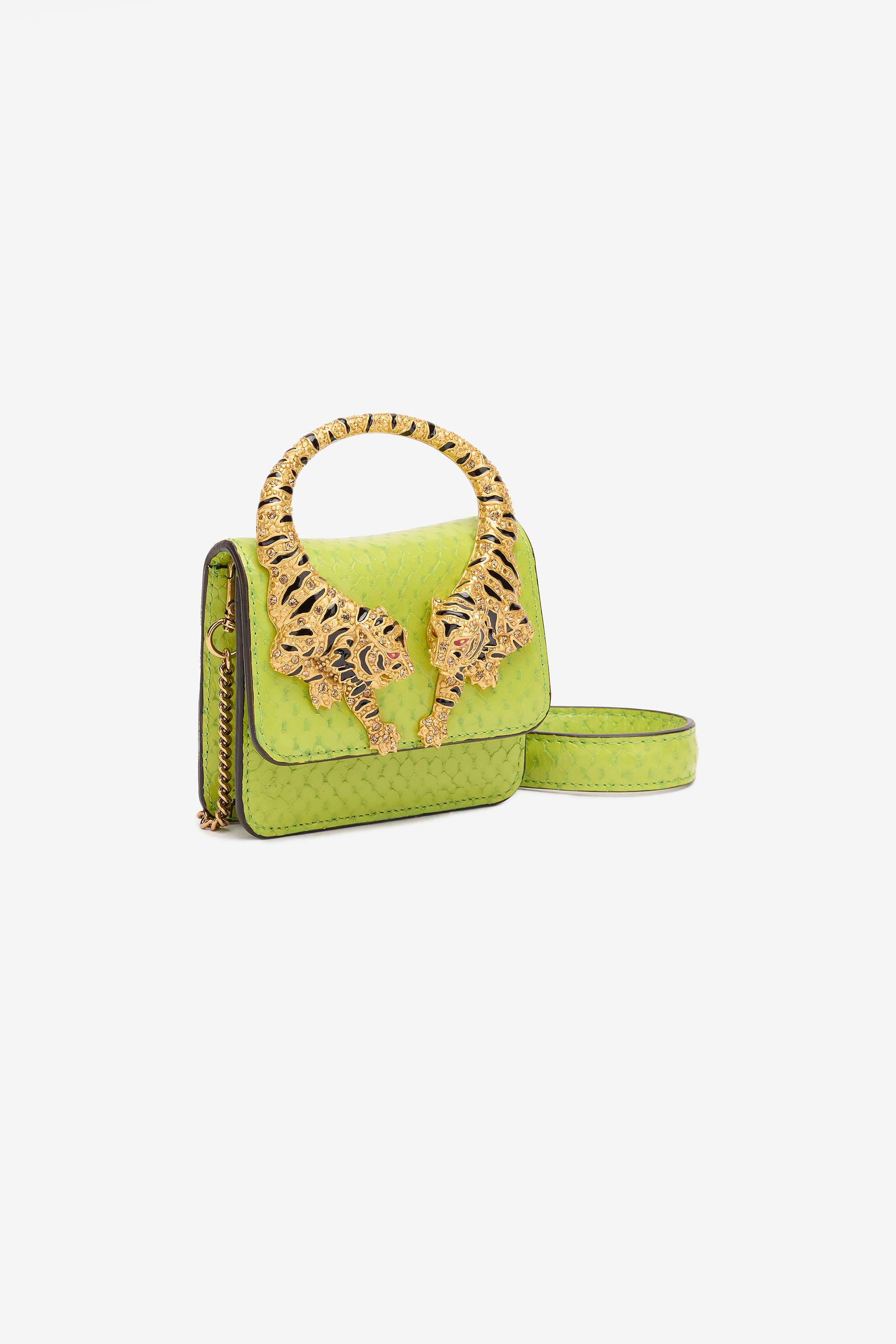 Roberto Cavalli Roar Bag With Bejeweled Tigers In Light Green