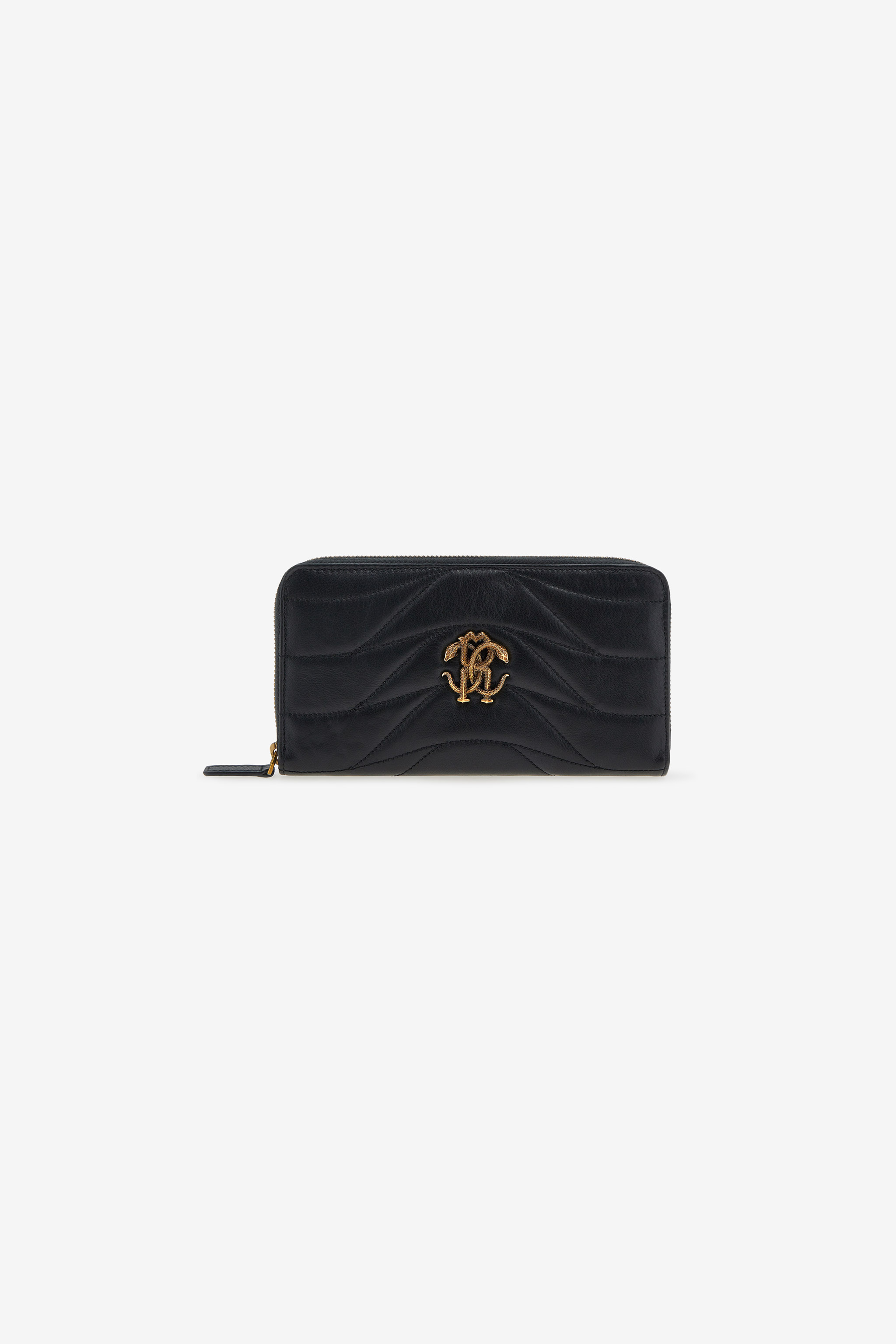 Roberto Cavalli Wallet With Monogram Rc And Zip In Black