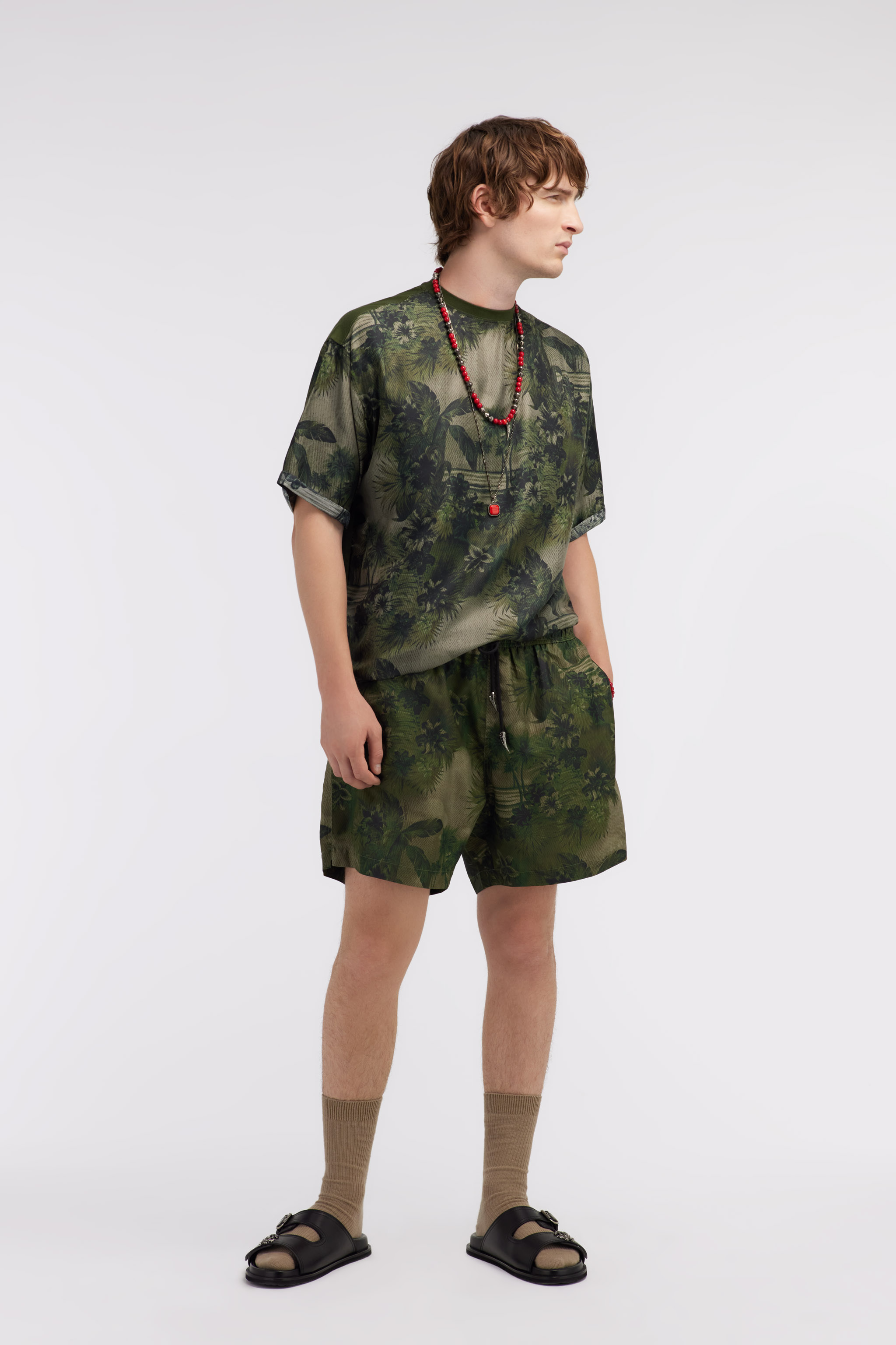 Roberto Cavalli T-shirt With Hawaii Green Print In Dark Green