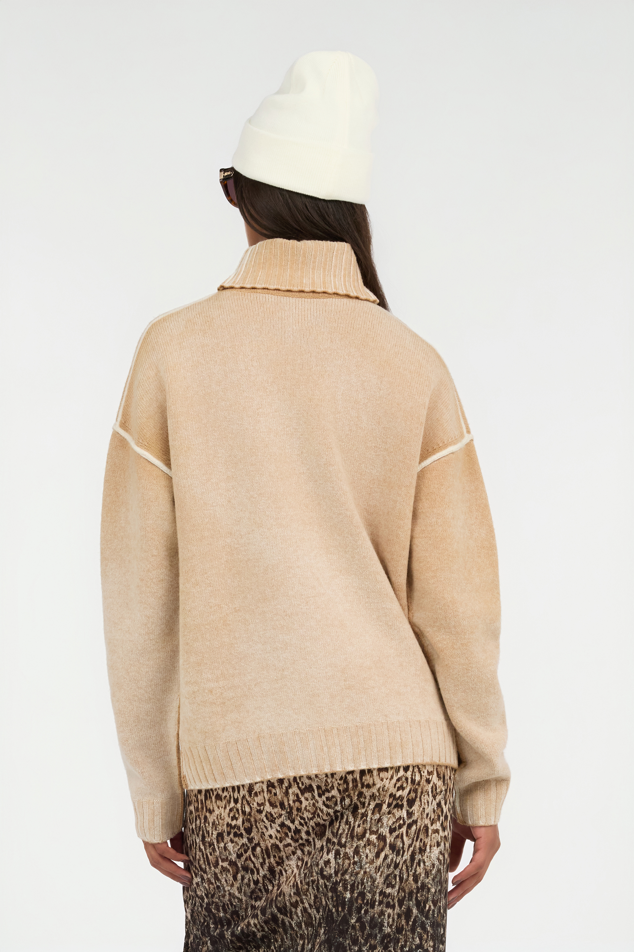 Roberto Cavalli Beige Turtleneck Sweater With Heart Logo In Neutral