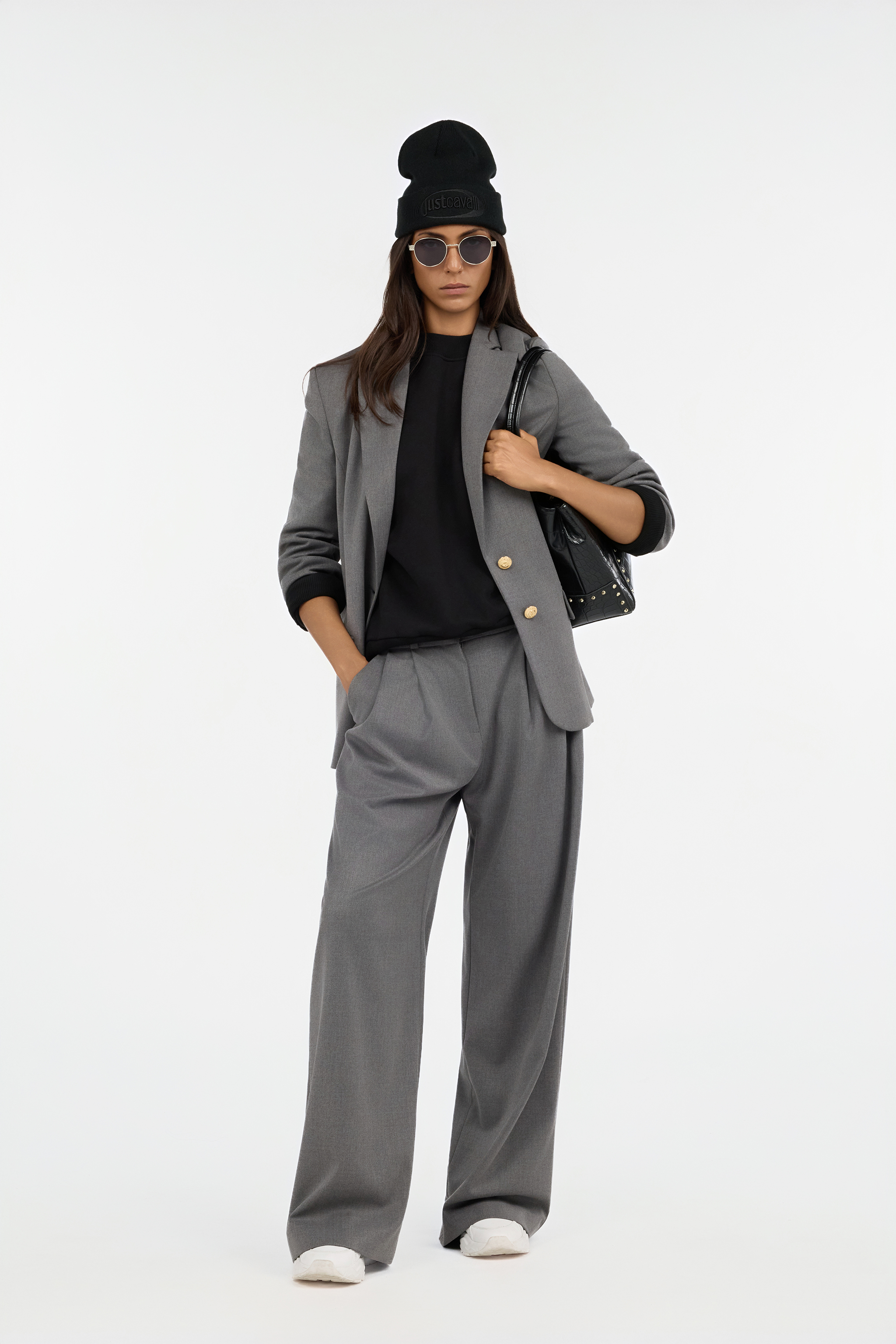 Roberto Cavalli Grey Blazer With Gold Buttons In Gray