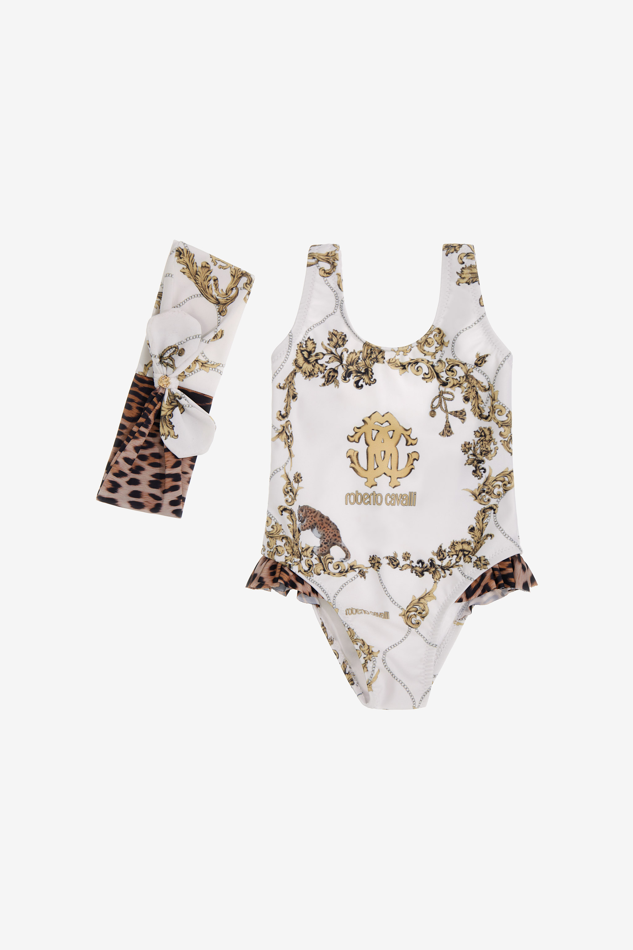 Shop Roberto Cavalli Printed Swimsuit In White