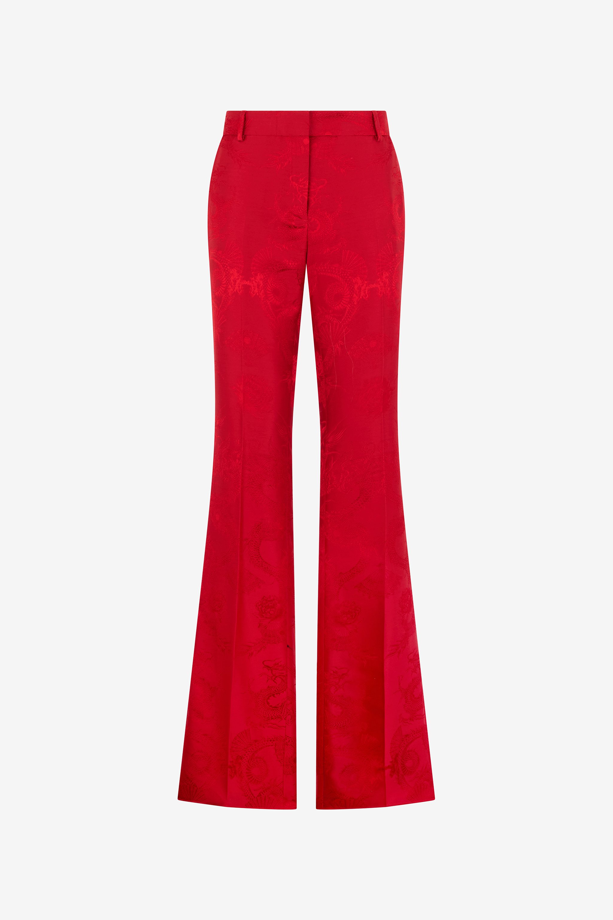 Roberto Cavalli Dark Red Trousers With Dragon Pattern In Red