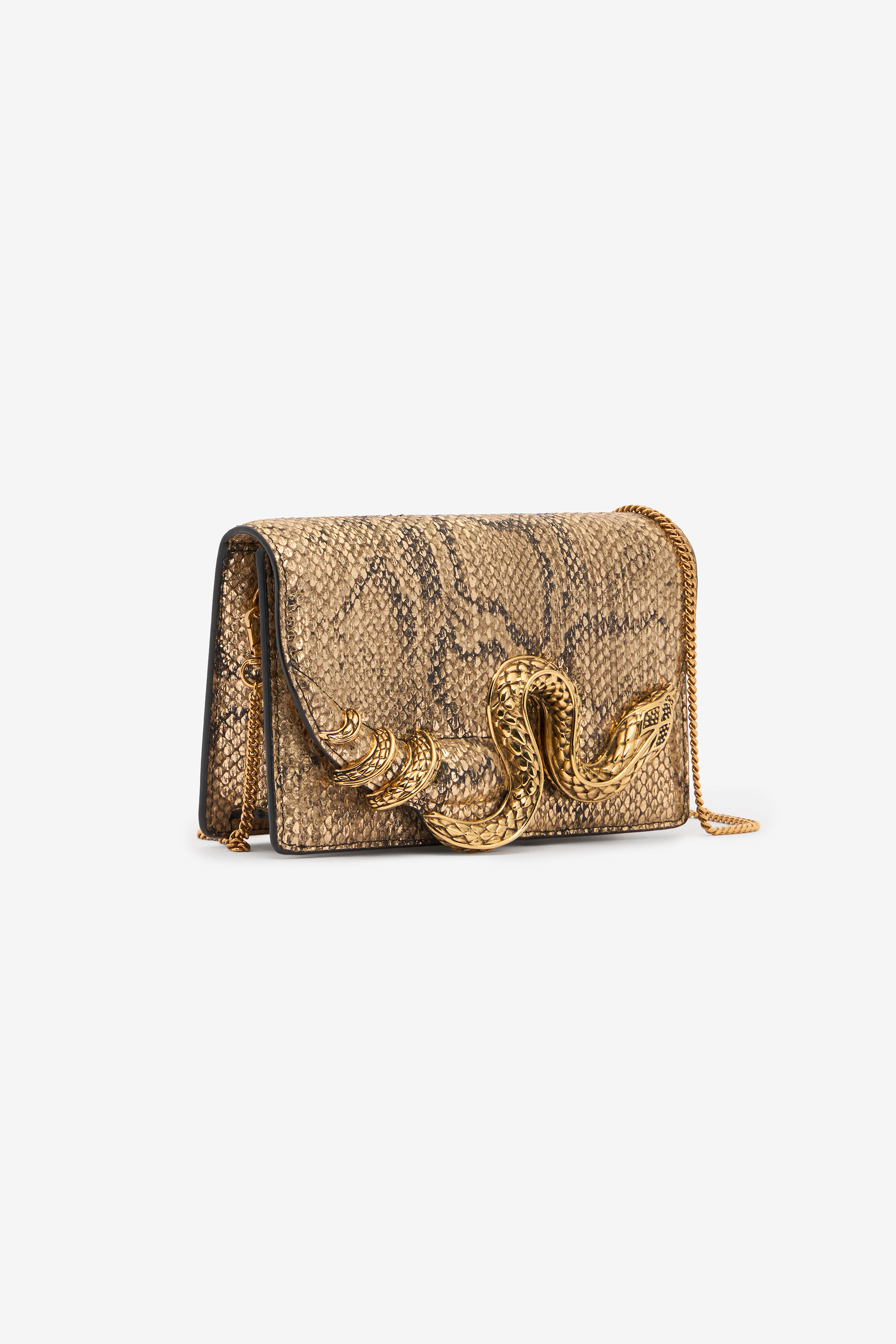 Roberto Cavalli Bag With Golden Python And Snake Motif In Gold