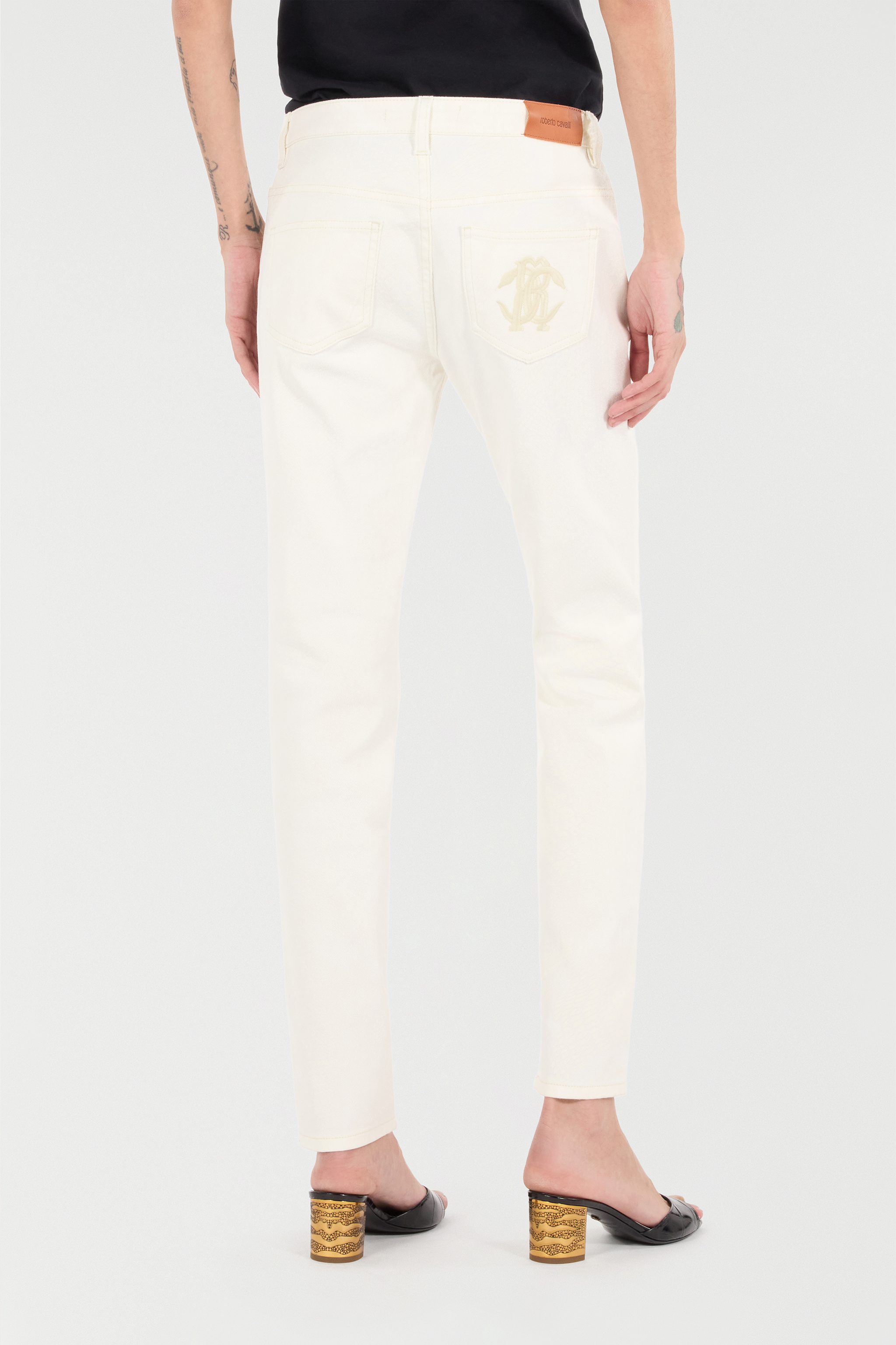 Roberto Cavalli Python-print Pants With Charm In Ivory
