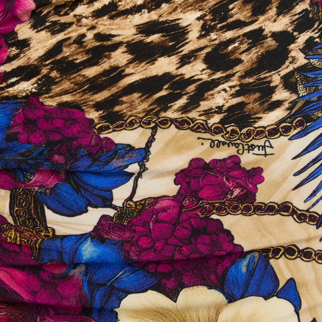 Roberto Cavalli Flower Leopard Print Mini Dress In Multi