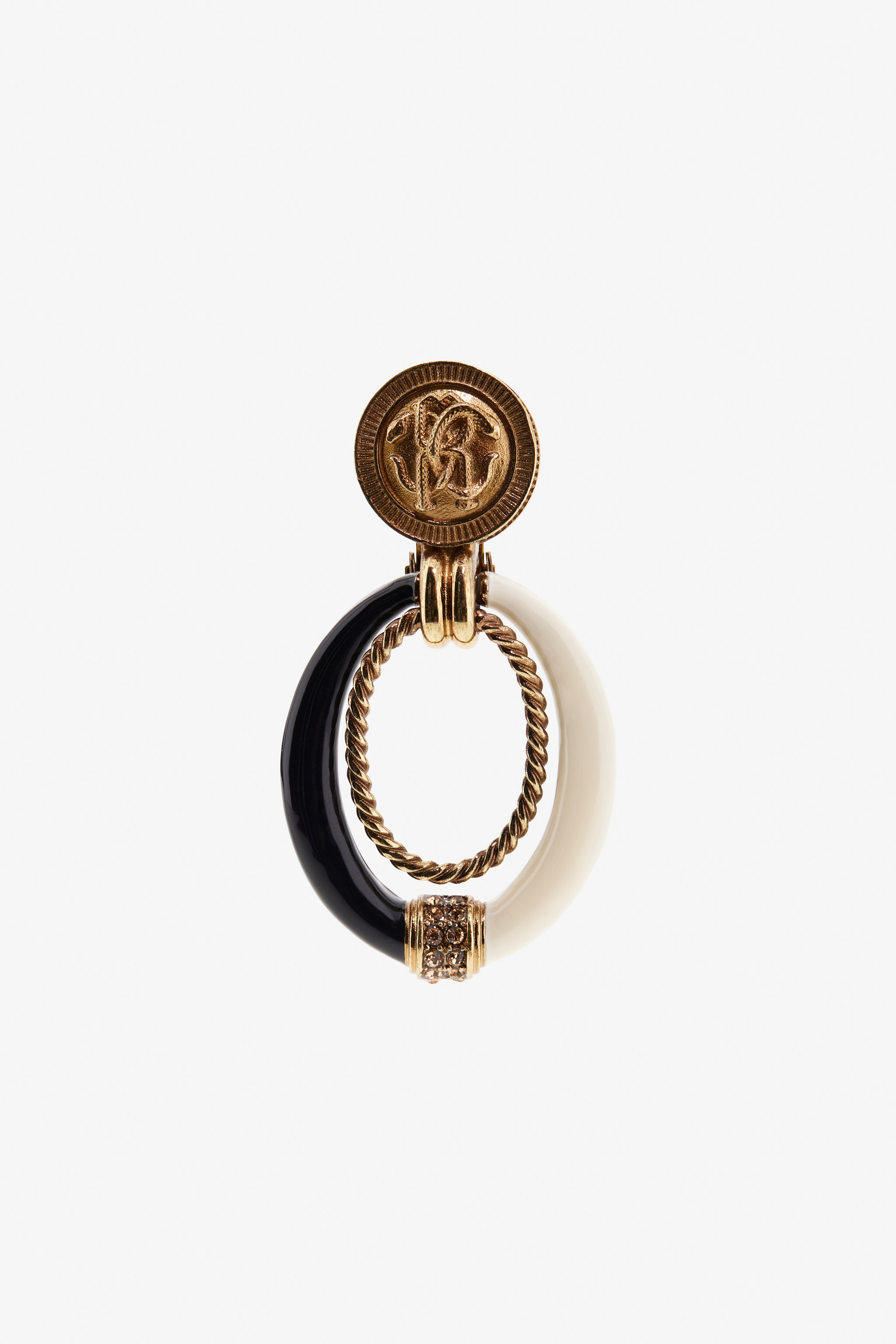 Roberto Cavalli Statement Drop Earrings In Black/white