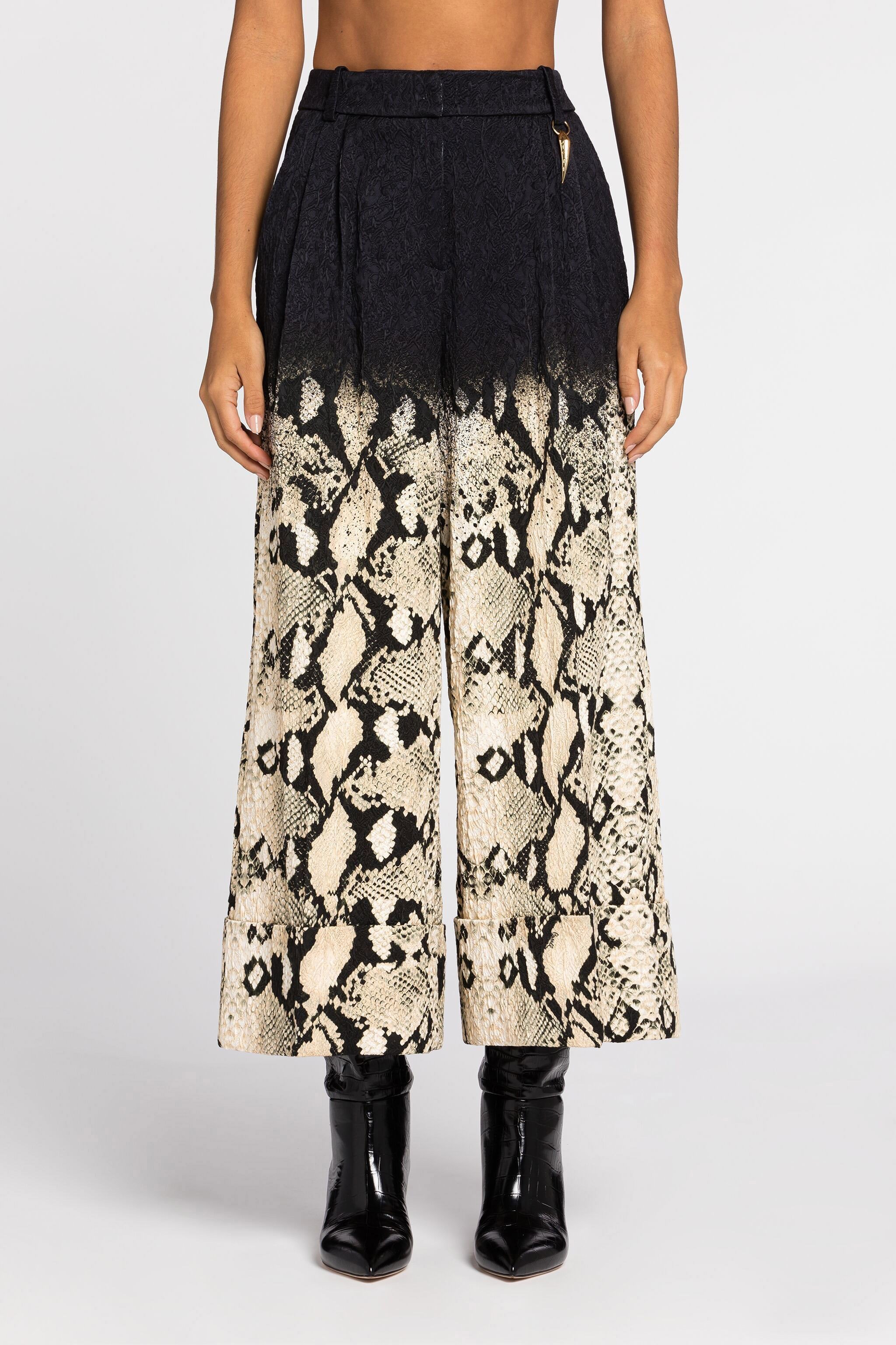 Roberto Cavalli Python-print Wide-leg Trousers In Light Brown