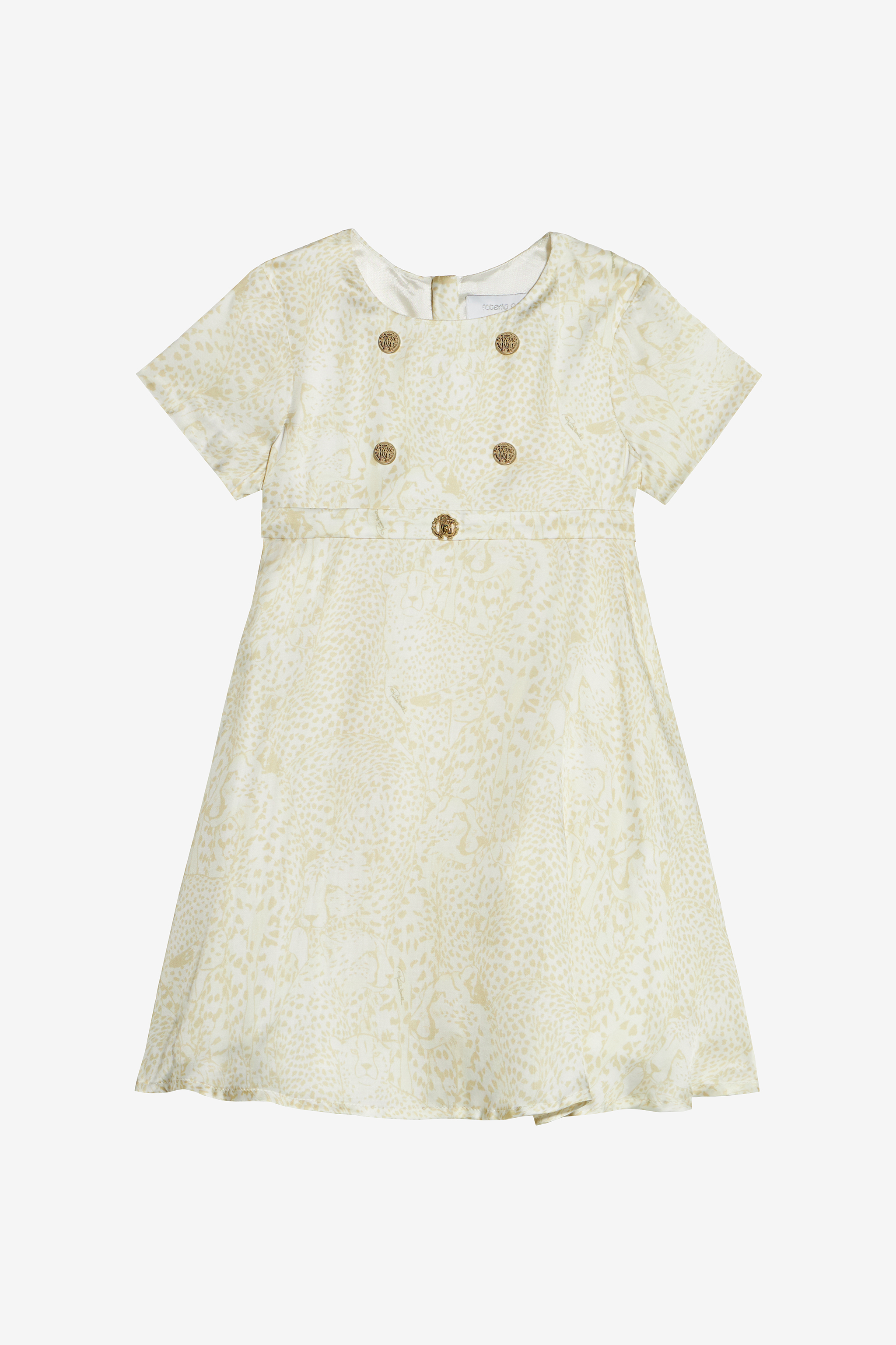 Roberto Cavalli Girls Ivory Dress With Cheetahs And Cheetah Skin - S (4-16Y)
