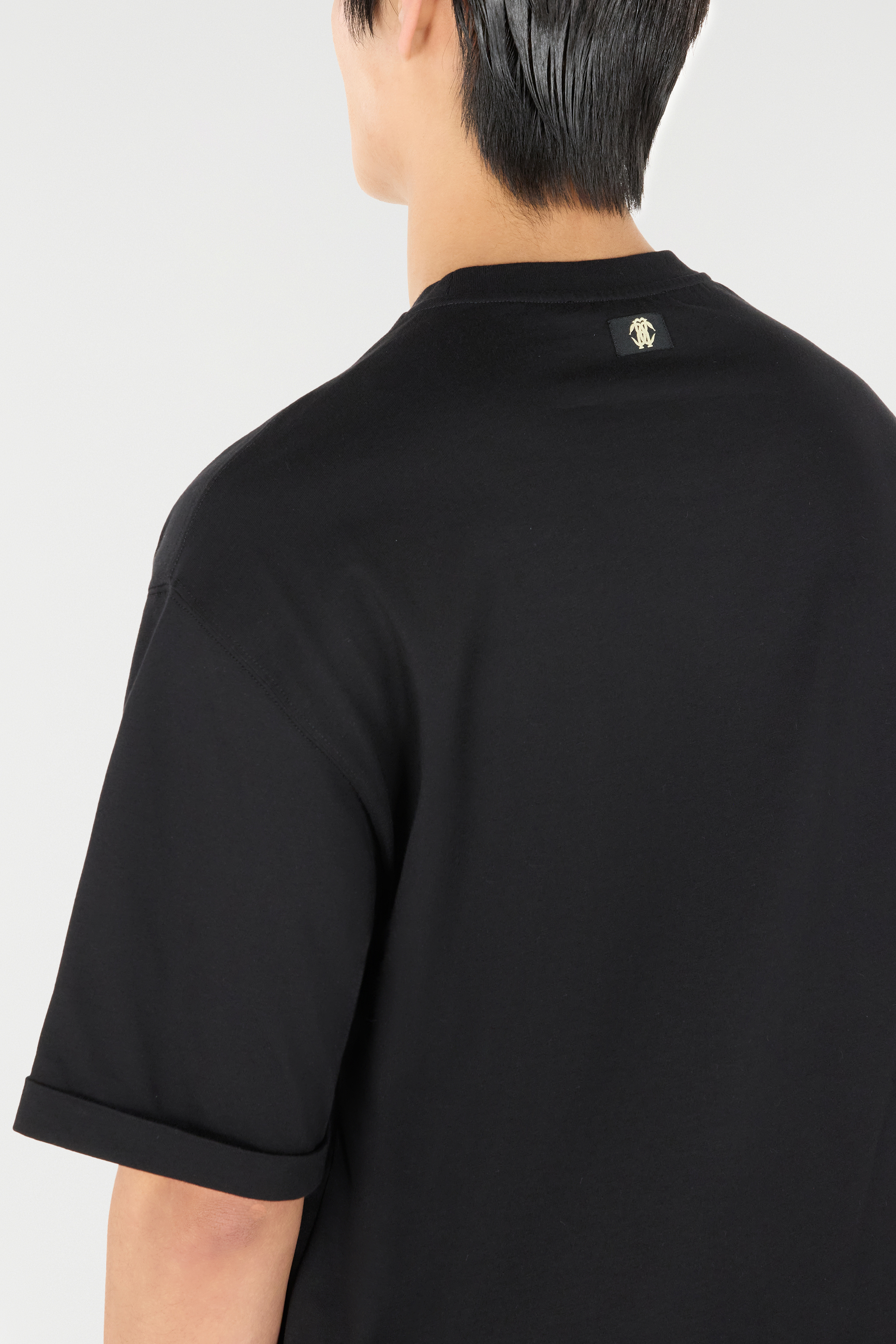 Roberto Cavalli Rose-print T-shirt With Logo In Black