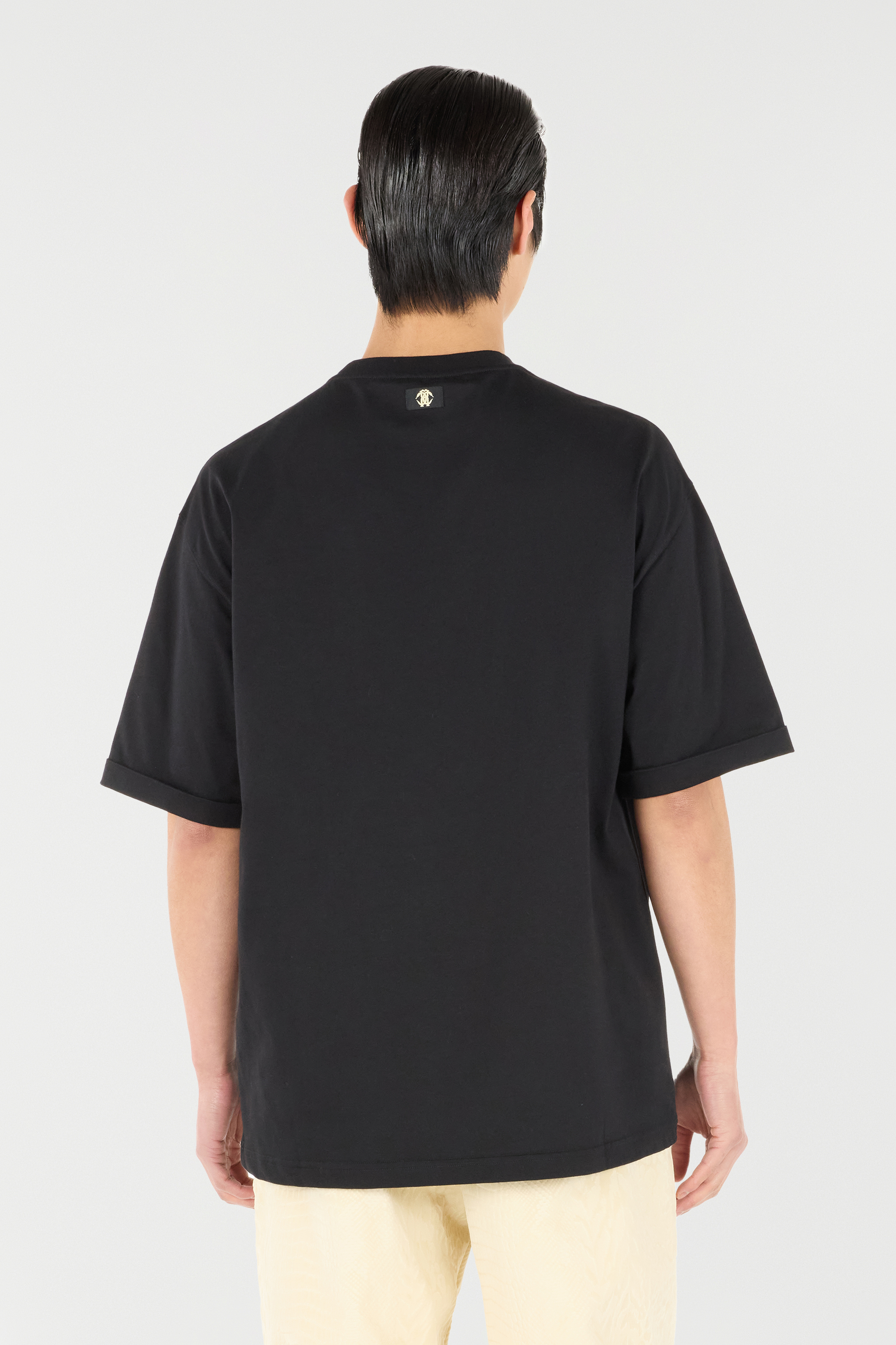 Roberto Cavalli Rose-print T-shirt With Logo In Black
