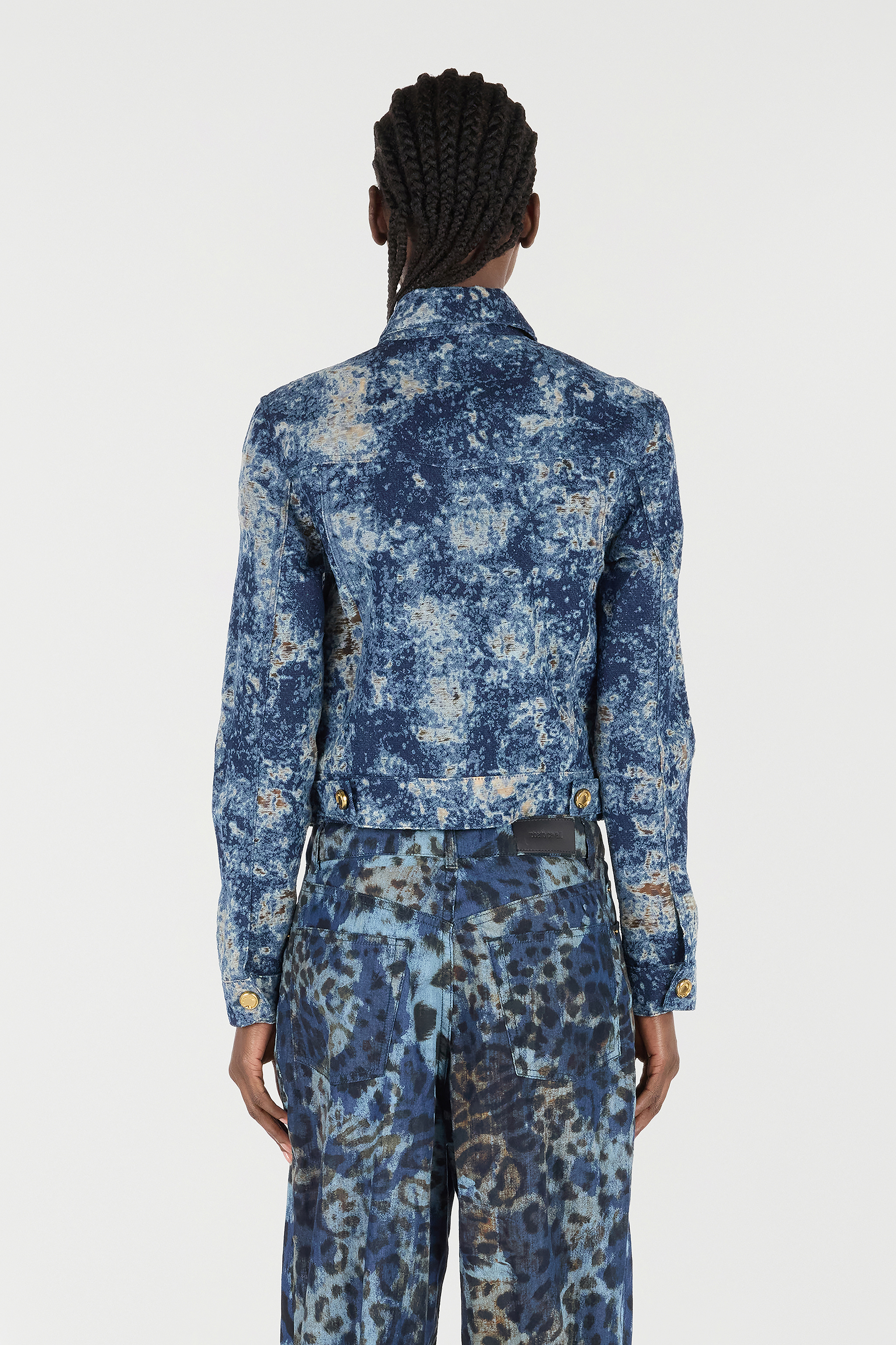 Roberto Cavalli Denim Jacket With Discoloration In Multi
