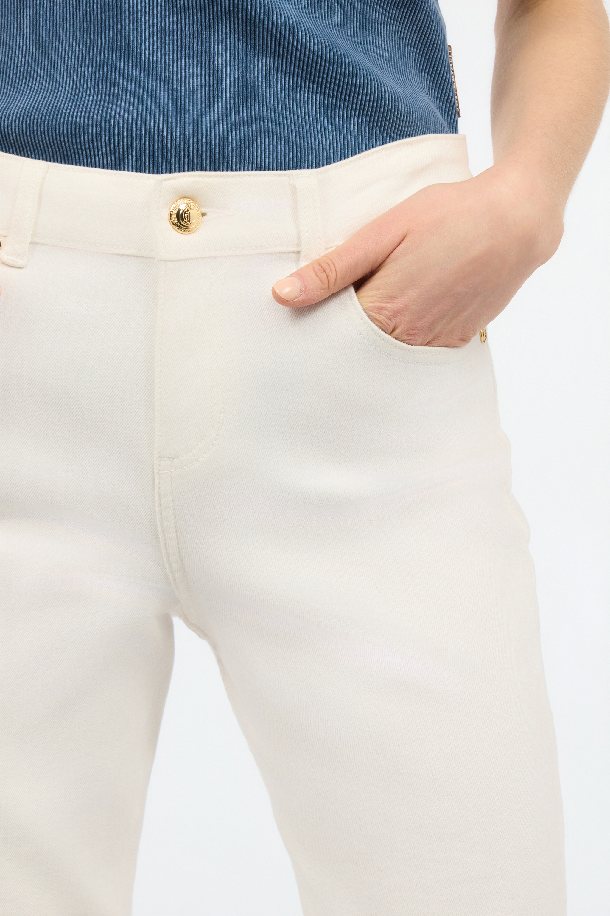 Roberto Cavalli Stretch Cotton Flared Pants In White