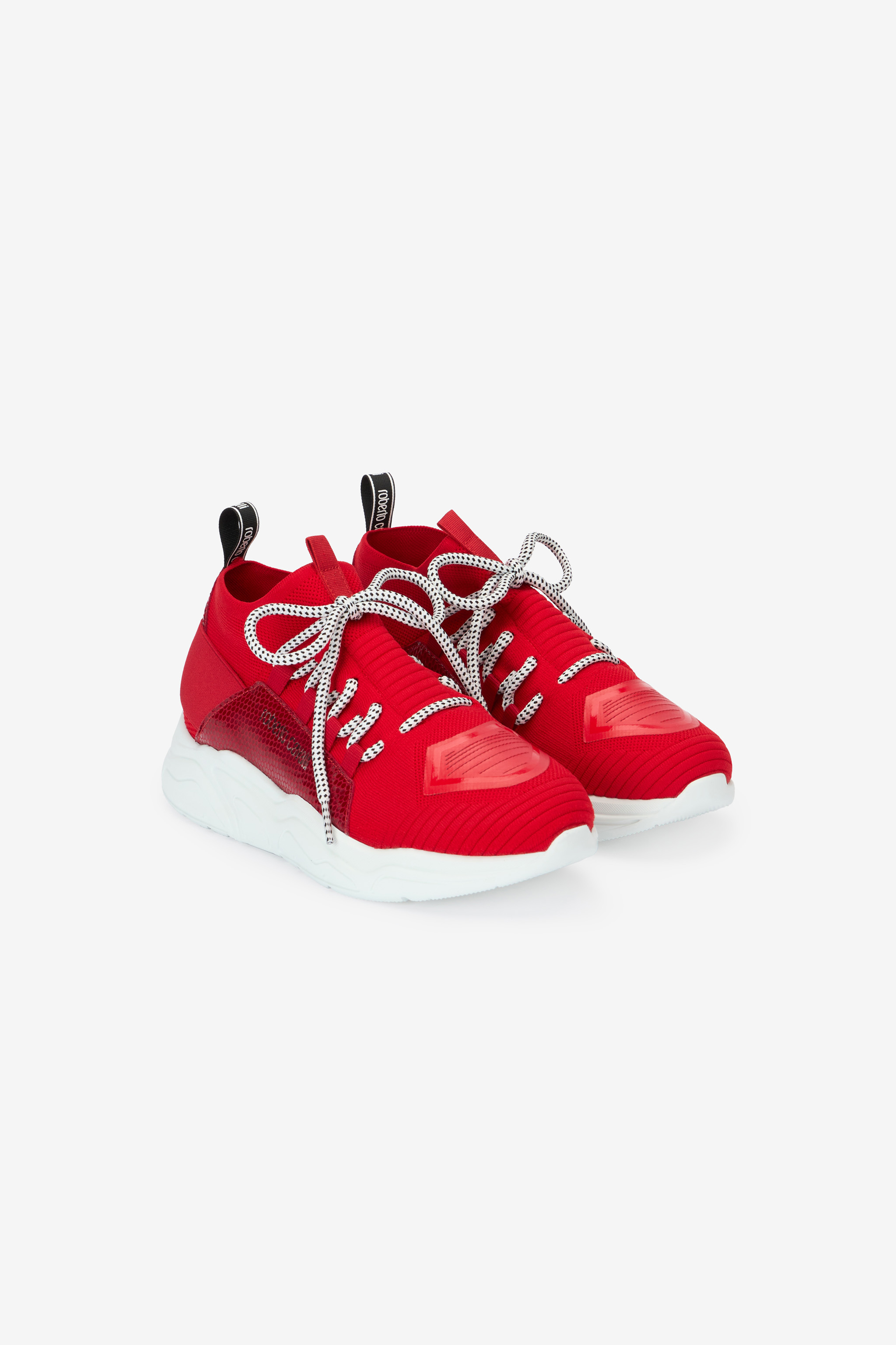 Roberto Cavalli Women's Red Sneakers With Snake-Effect Inserts - Woman Shoes