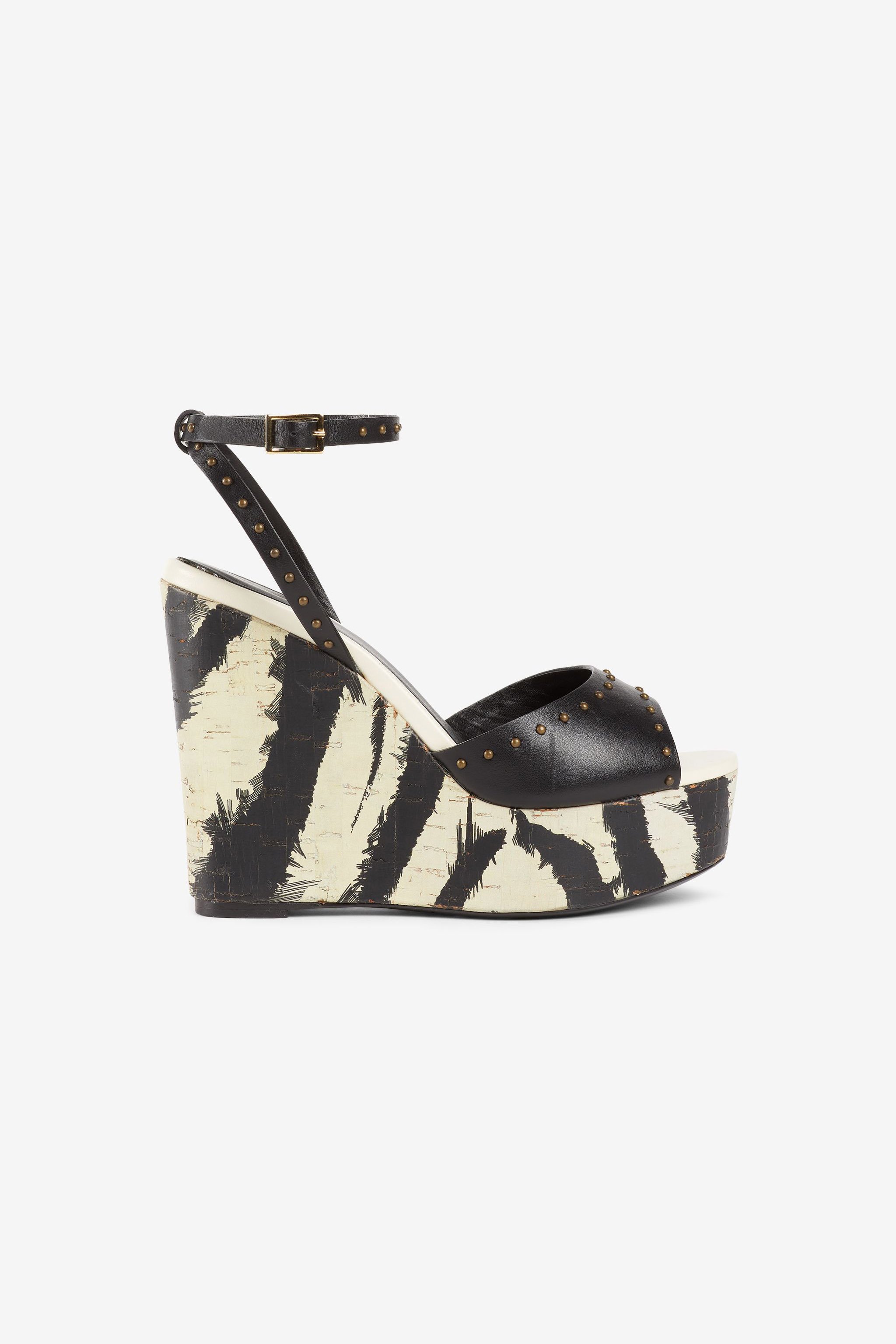 Roberto Cavalli Freedom-print Studded Wedges In Black/white