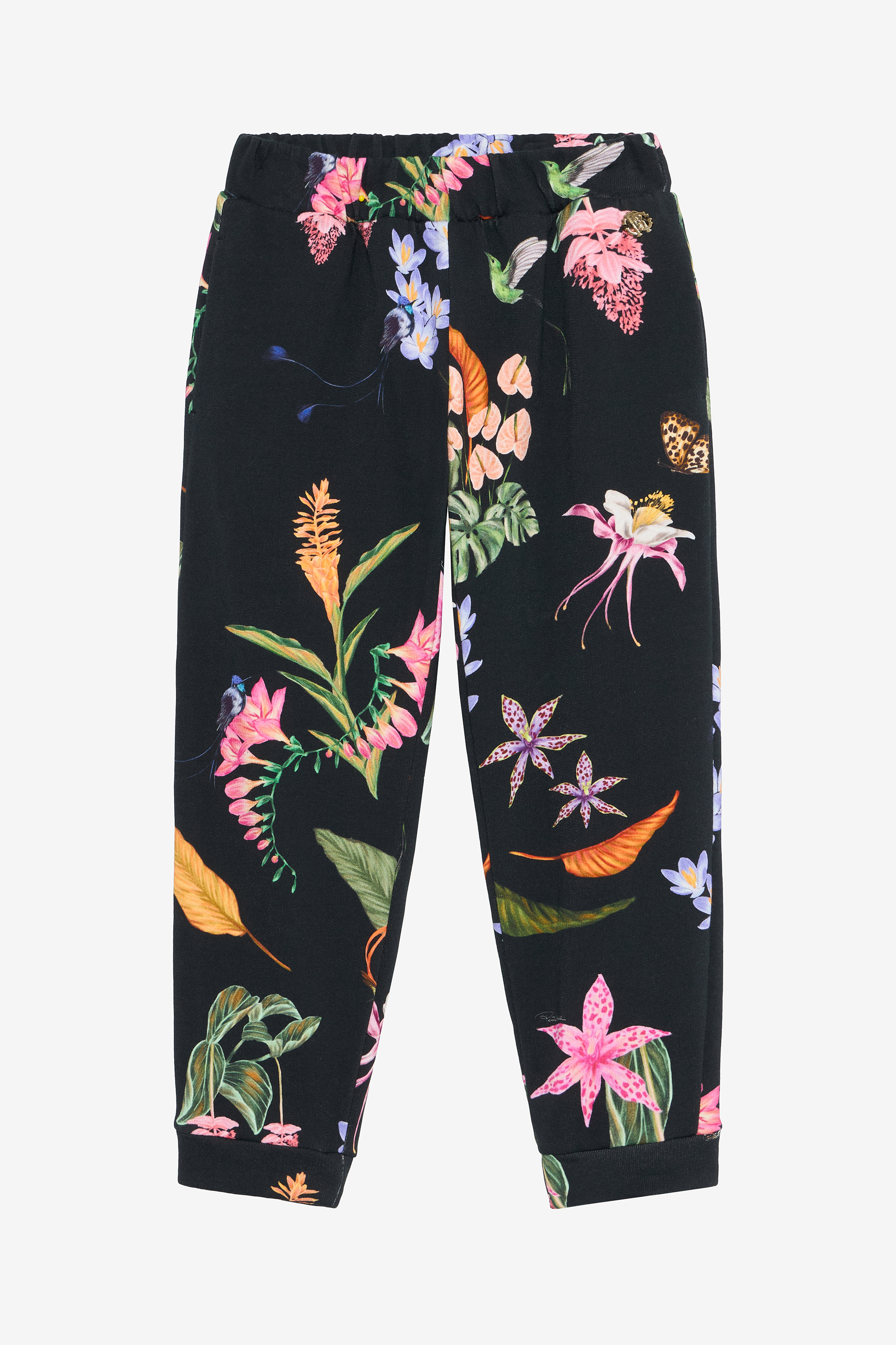 Roberto Cavalli Girls Black Floral Cotton Pants - Ready To Wear